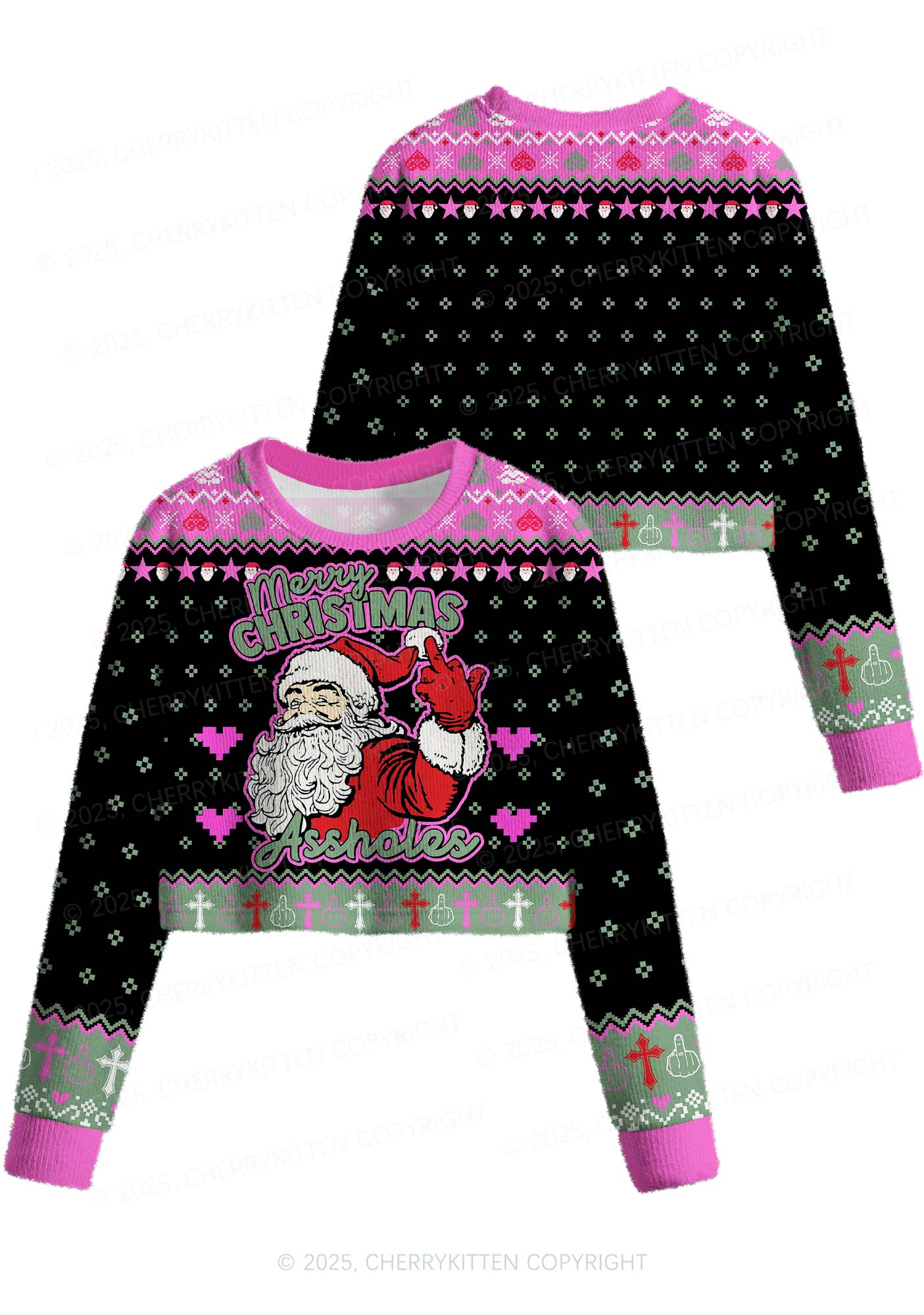 Merry Santa Y2K Christmas Crop Knit Sweatshirt Cherrykitten - Image 3