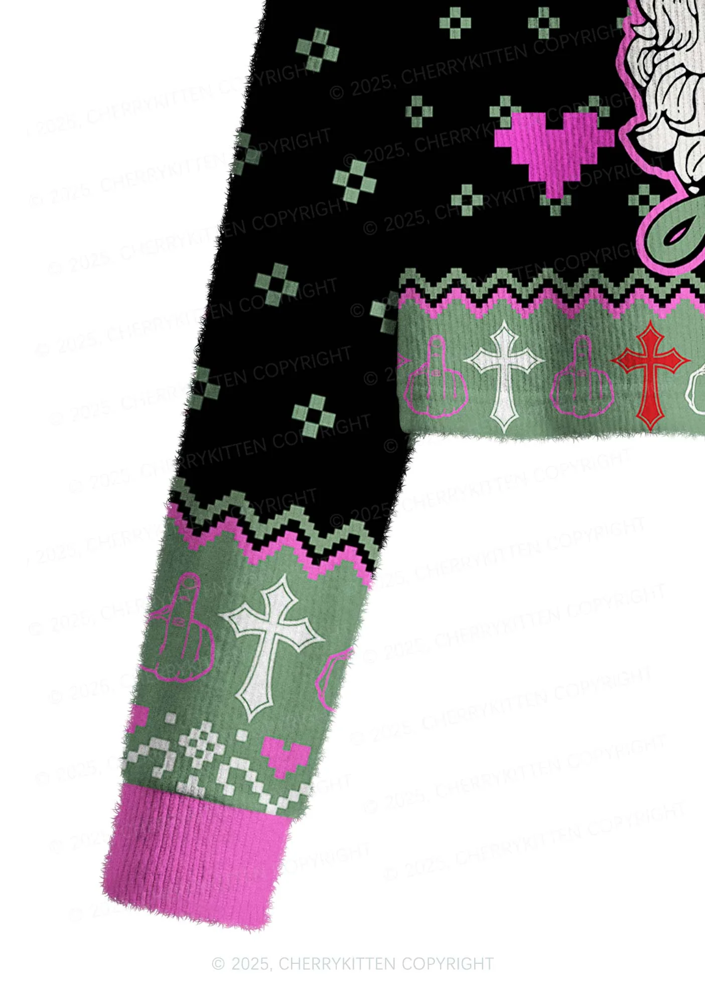 Merry Santa Y2K Christmas Crop Knit Sweatshirt Cherrykitten - Image 5