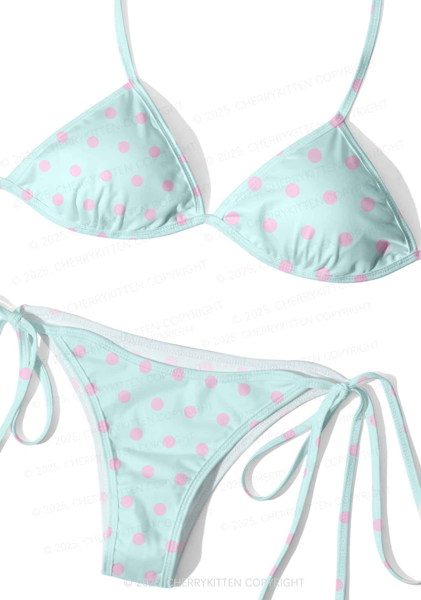 Mint Blue And Pink Dots Y2K Print Bikini Set Cherrykitten - Image 3