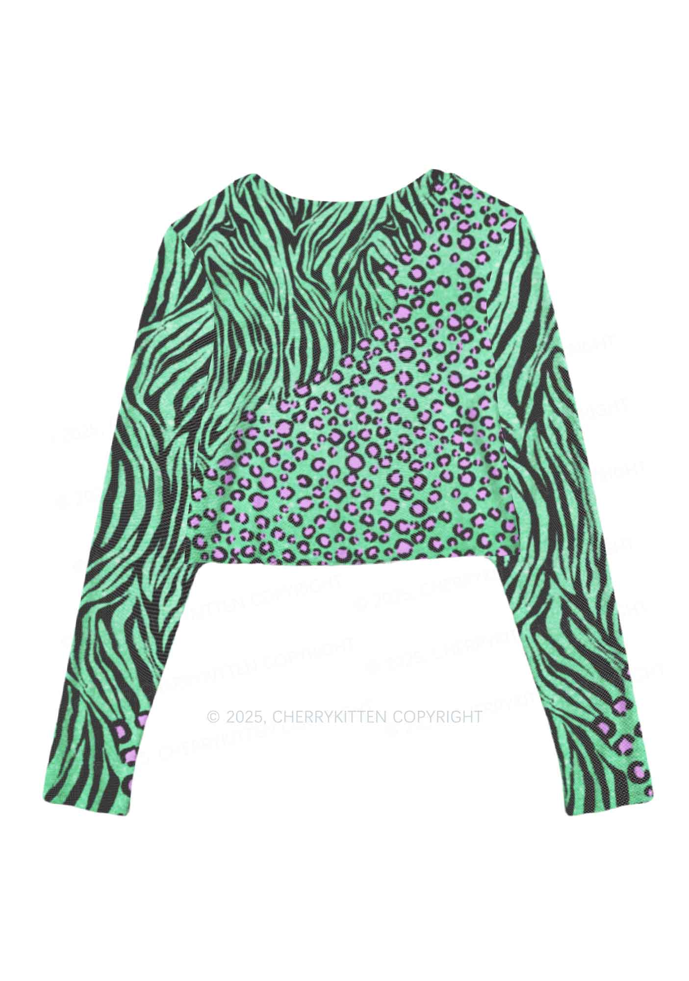 Mint Leopard Y2K Mesh Long Sleeve Crop Top Cherrykitten - Image 3