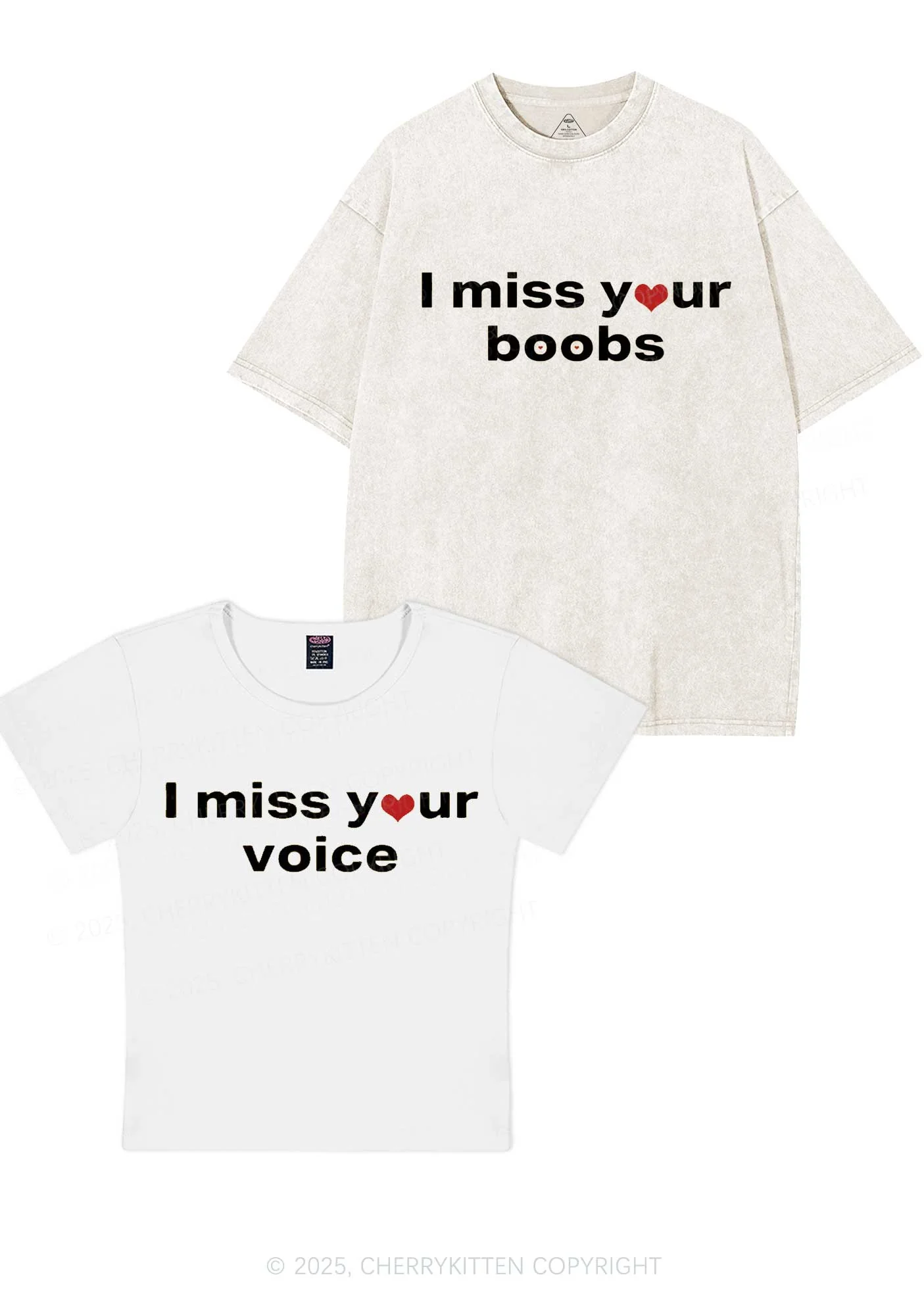 Miss Your Voice Bxxbs Y2K Valentine's Day Couple Shirt Cherrykitten - Image 2