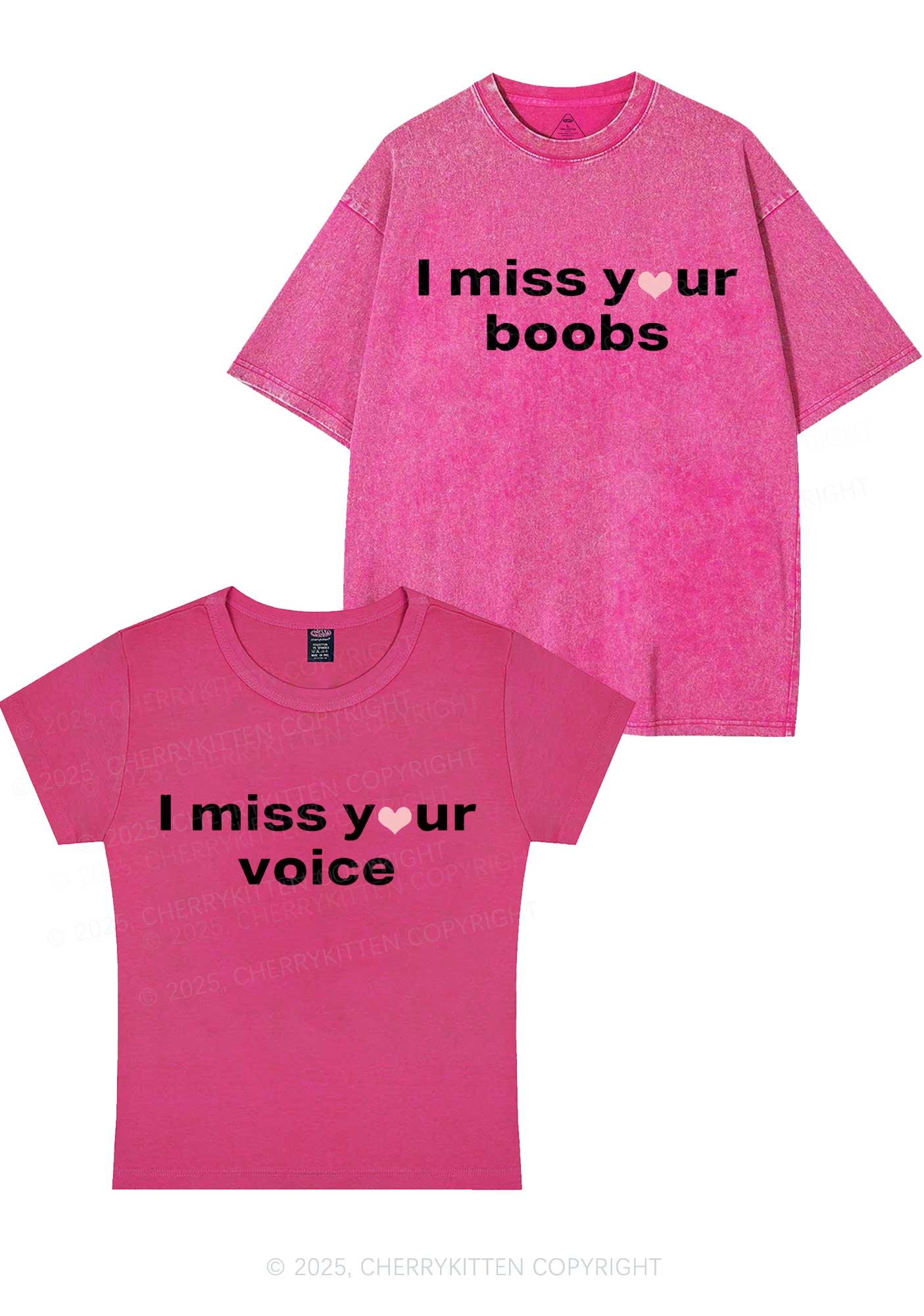 Miss Your Voice Bxxbs Y2K Valentine's Day Couple Shirt Cherrykitten - Image 3