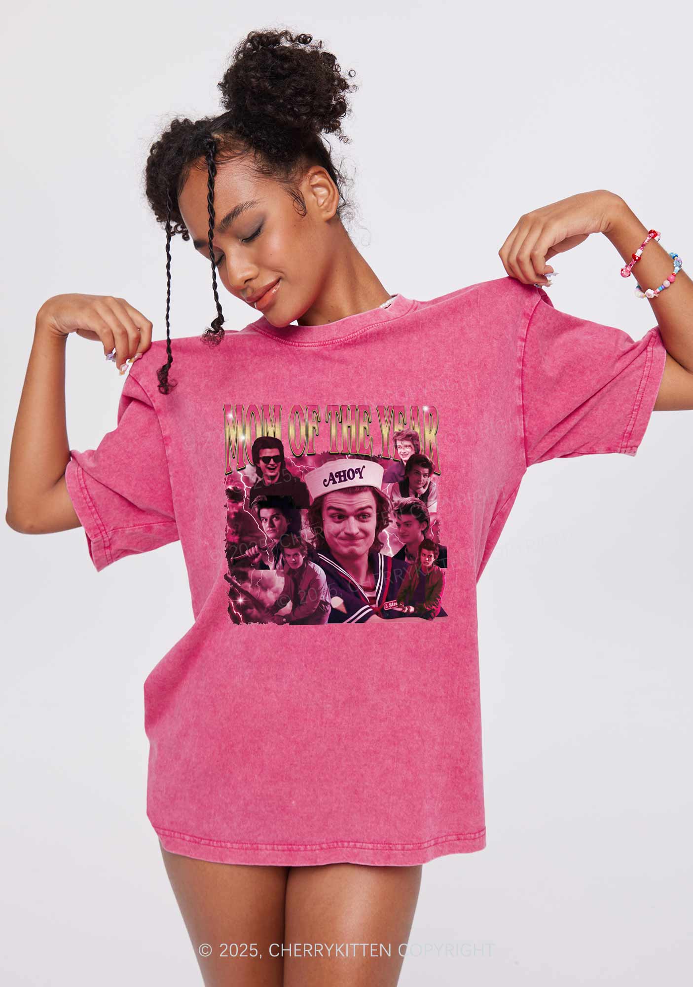 Mom Of The Year Y2K Shirts Washed Tee Cherrykitten - Image 2