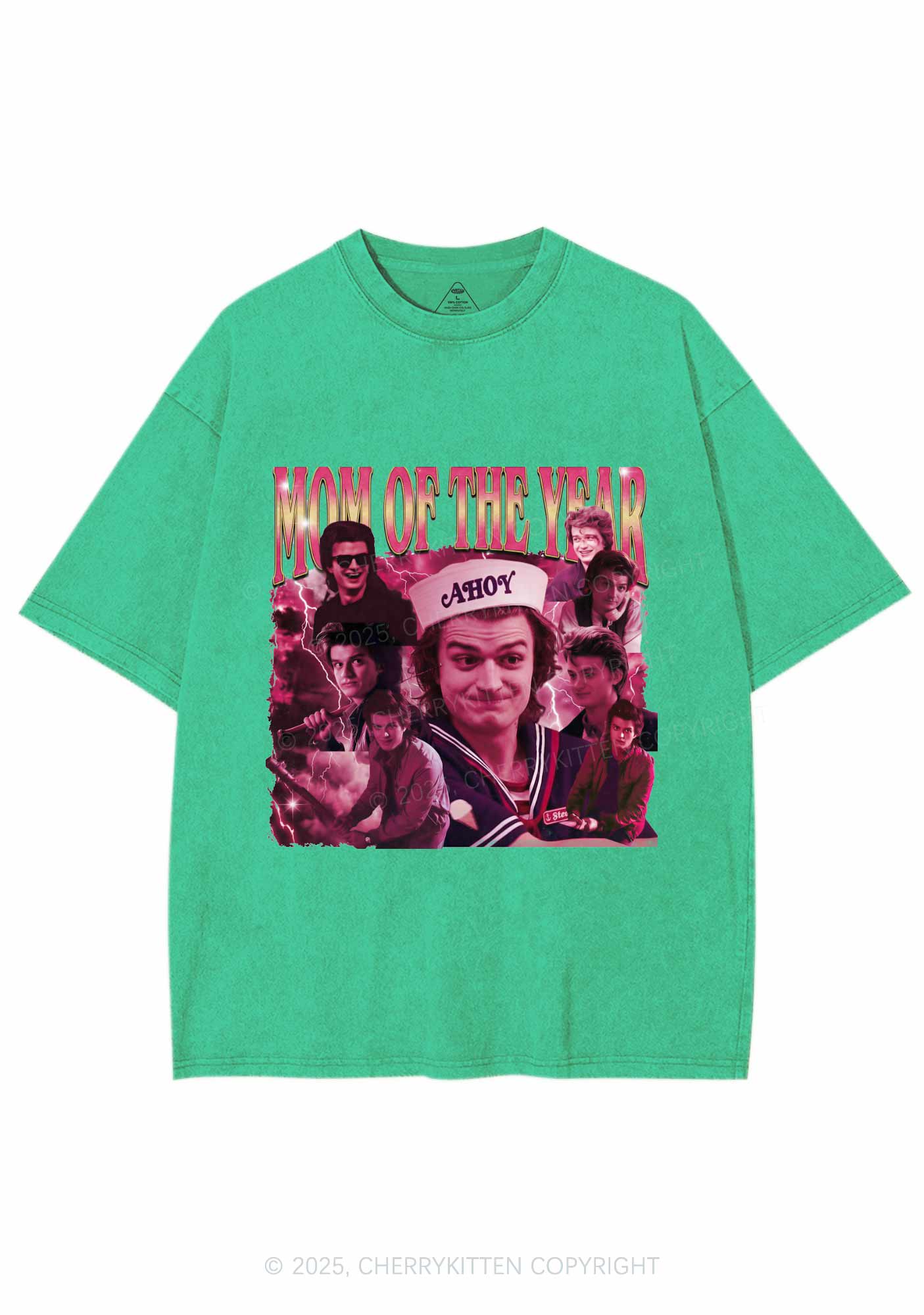 Mom Of The Year Y2K Shirts Washed Tee Cherrykitten - Image 6