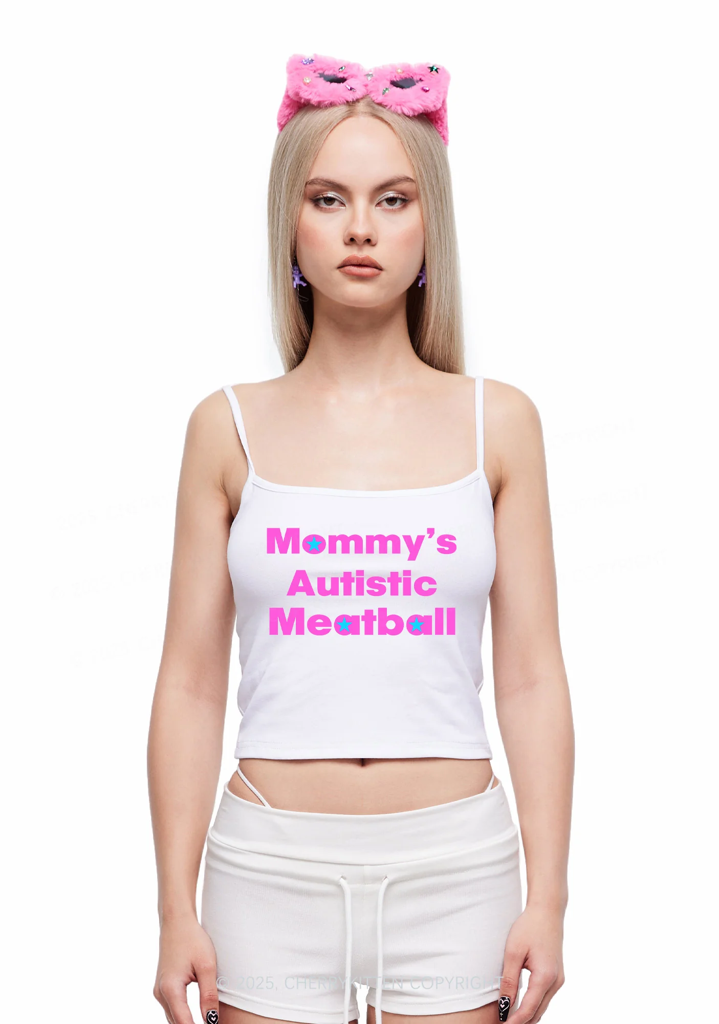 Mommys Autistic Meatball Y2K Spaghetti Strap Cami Cherrykitten - Image 2