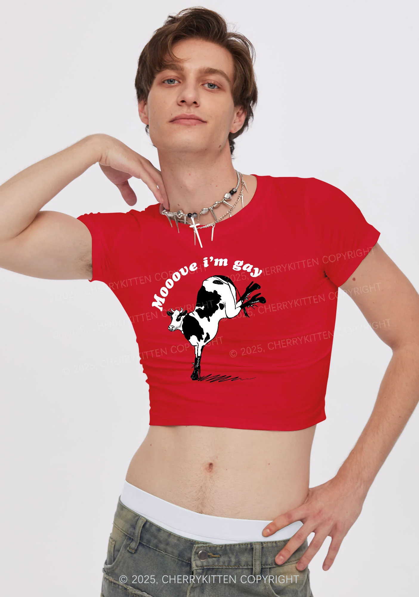 Mooove Im Gay Y2K Baby Tee Cherrykitten - Image 2