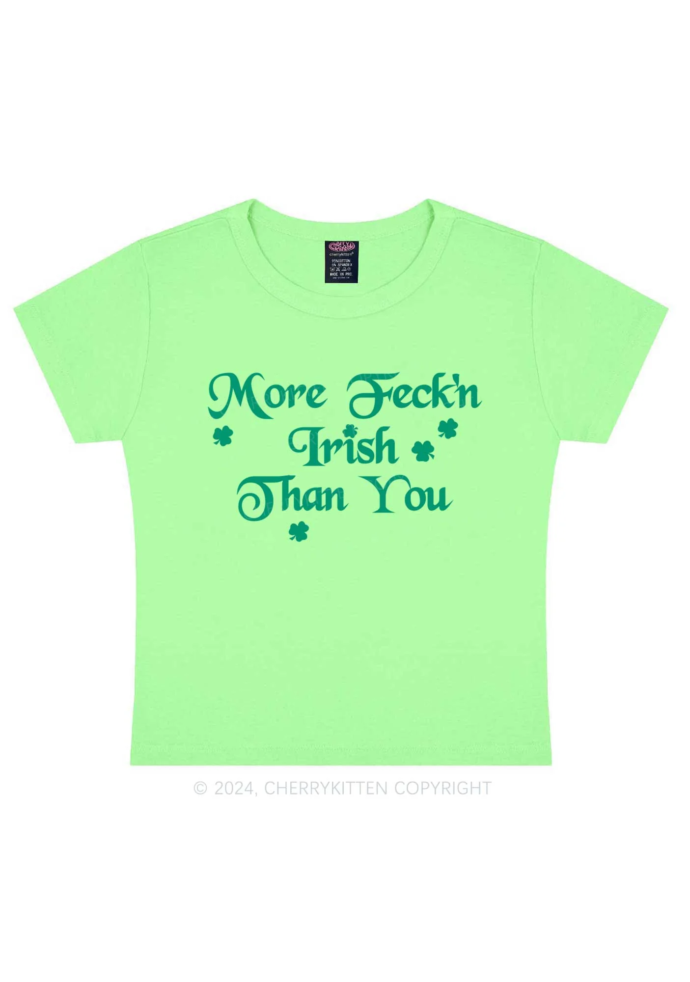 More Feckn Irish Than You St Patricks Y2K Baby Tee Cherrykitten - Image 13