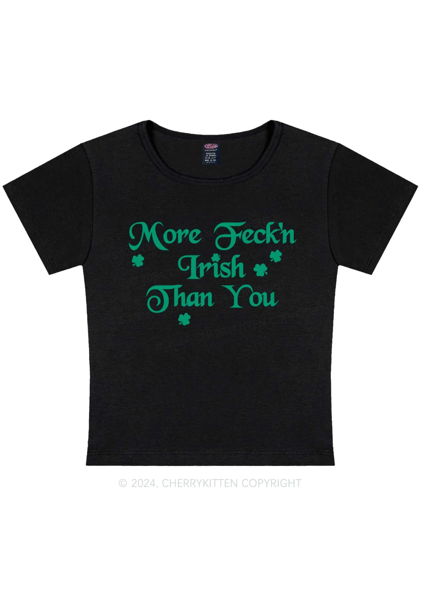 More Feckn Irish Than You St Patricks Y2K Baby Tee Cherrykitten - Image 4