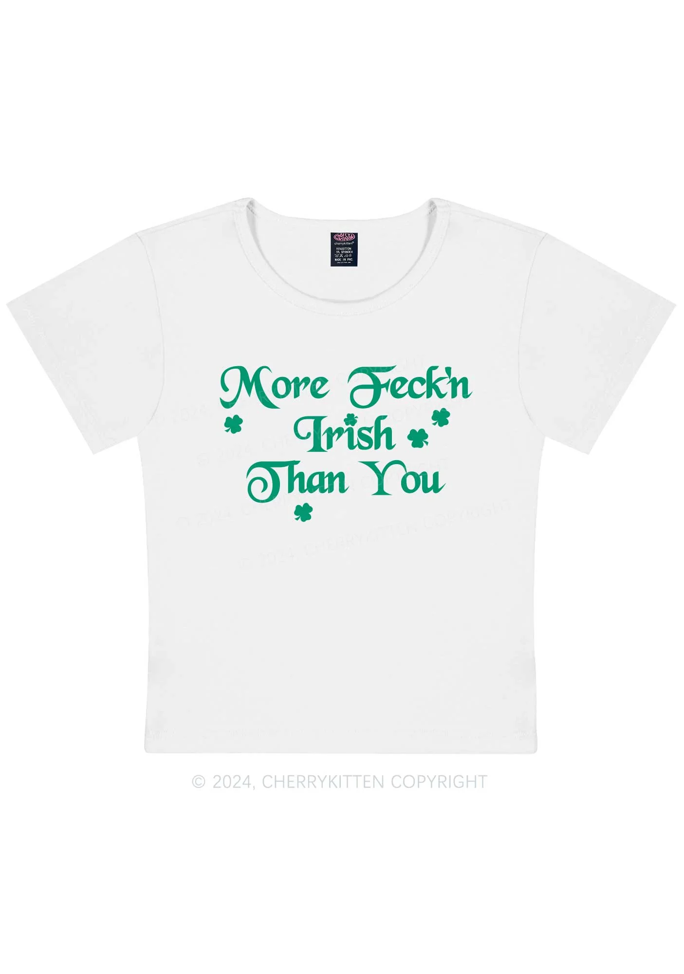More Feckn Irish Than You St Patricks Y2K Baby Tee Cherrykitten - Image 5