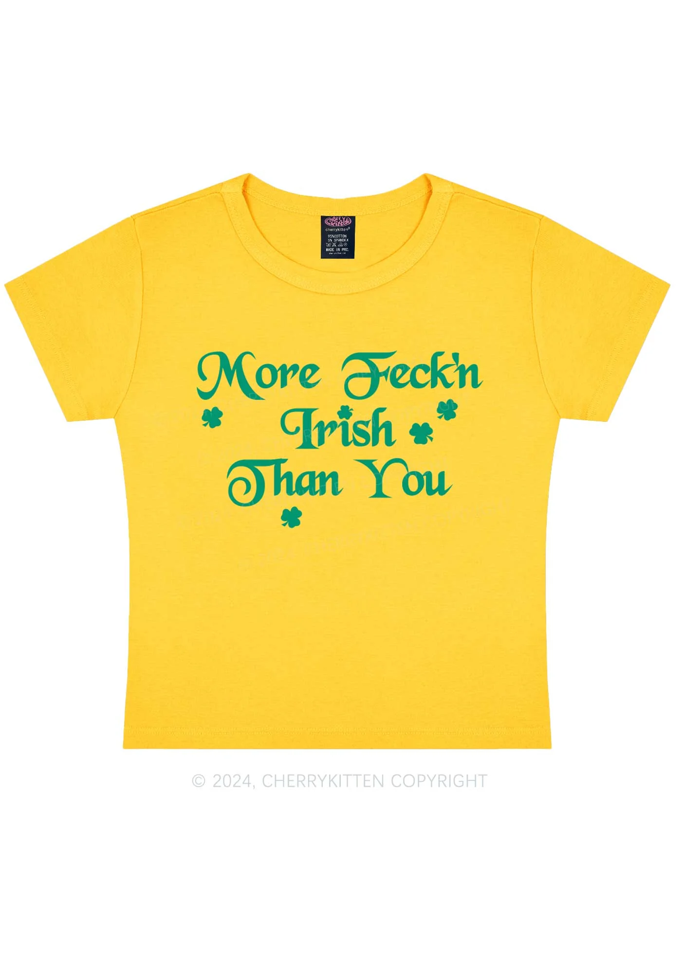 More Feckn Irish Than You St Patricks Y2K Baby Tee Cherrykitten - Image 6