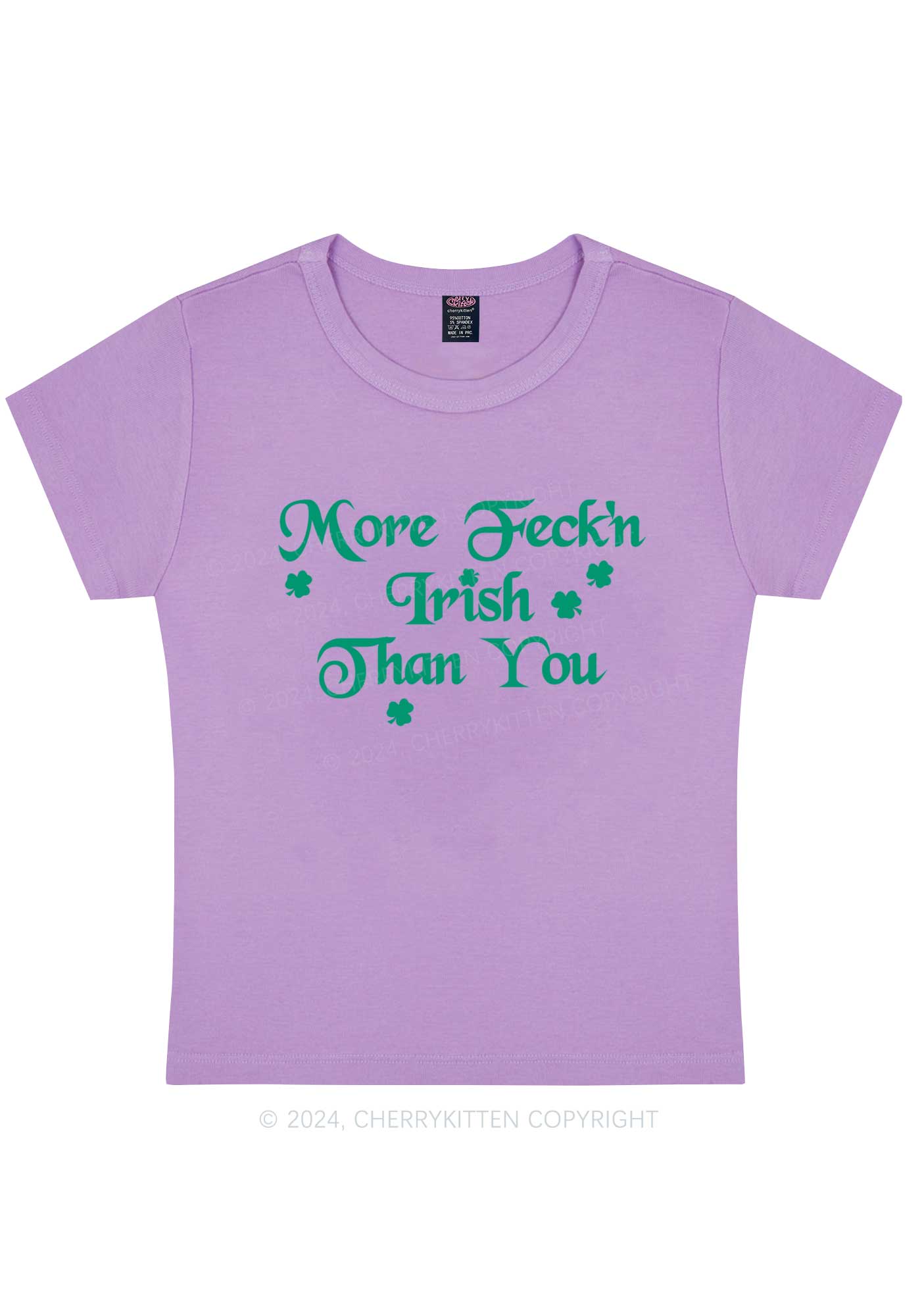 More Feckn Irish Than You St Patricks Y2K Baby Tee Cherrykitten - Image 9