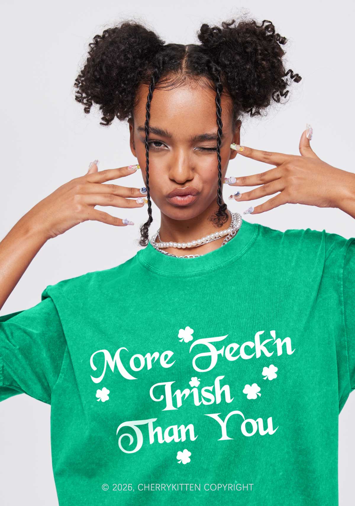 More Feckn Irish Than You St Patricks Y2K Washed Tee Cherrykitten - Image 2