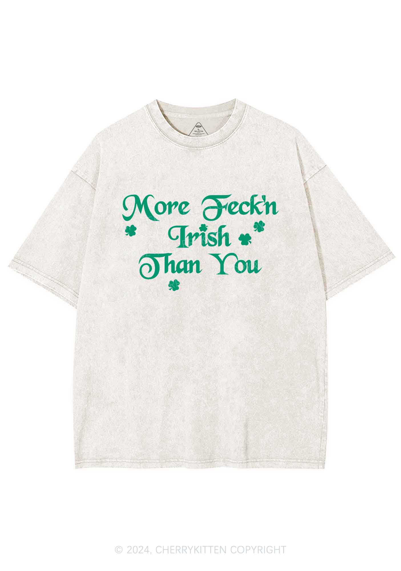 More Feckn Irish Than You St Patricks Y2K Washed Tee Cherrykitten - Image 5