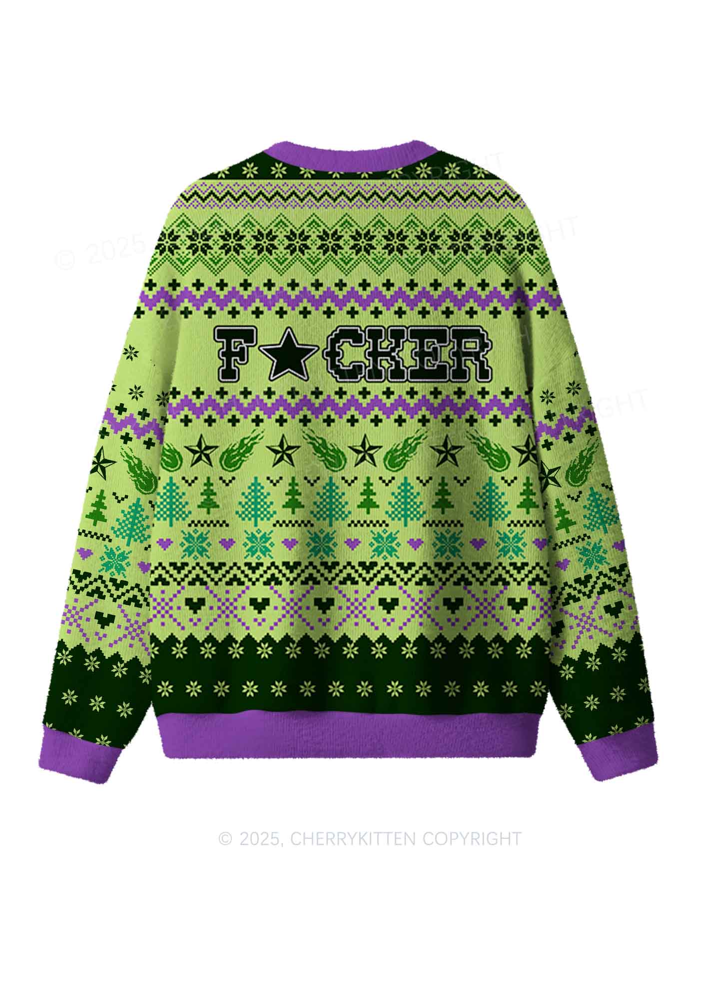 Motherfxcker Two Sides Y2K Christmas Knit Sweatshirt Cherrykitten - Image 3