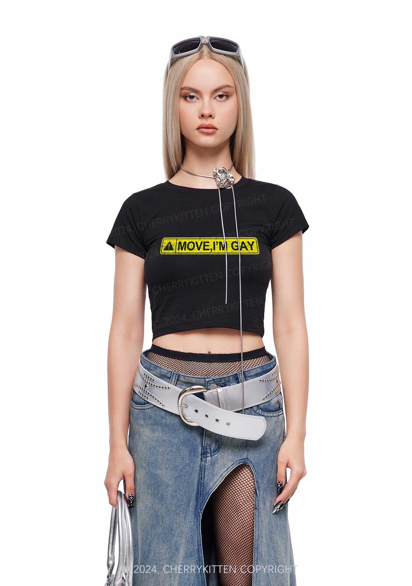 Move I'm Gay Y2K Baby Tee Cherrykitten - Image 2