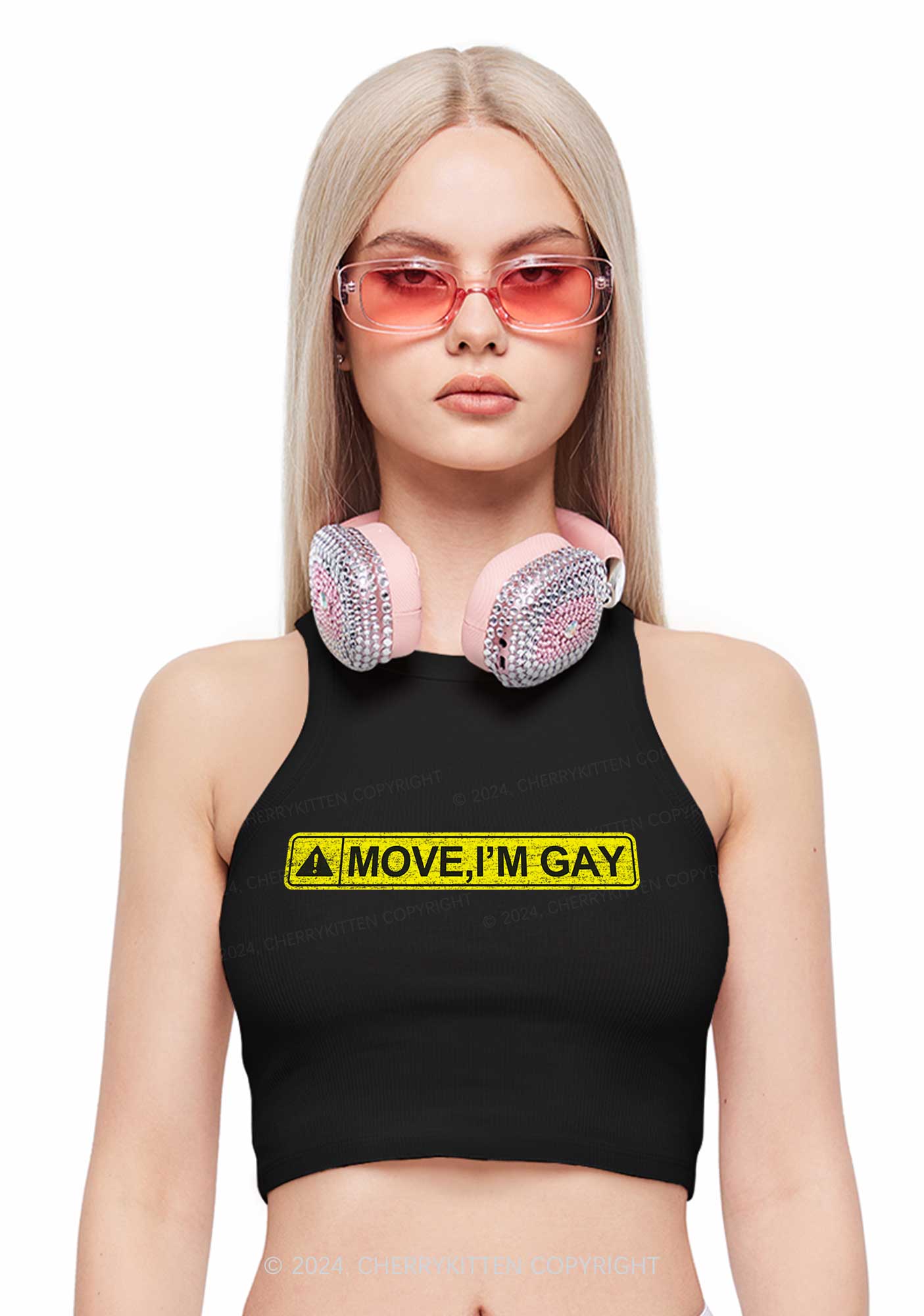 Move I'm Gay Y2K Crop Tank Top Cherrykitten - Image 2