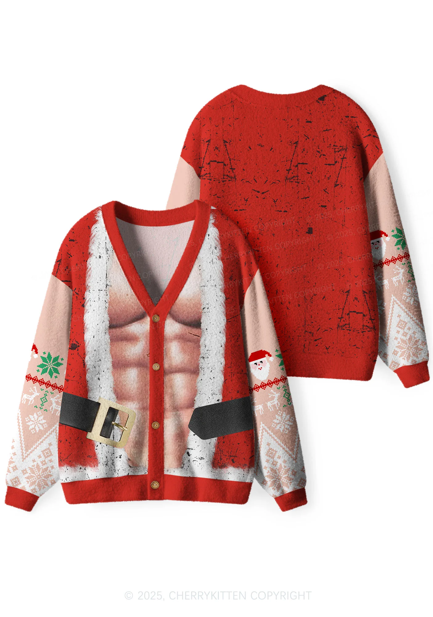 Muscle Santa Y2K Christmas Cardigan Knit Sweatshirt Cherrykitten - Image 3