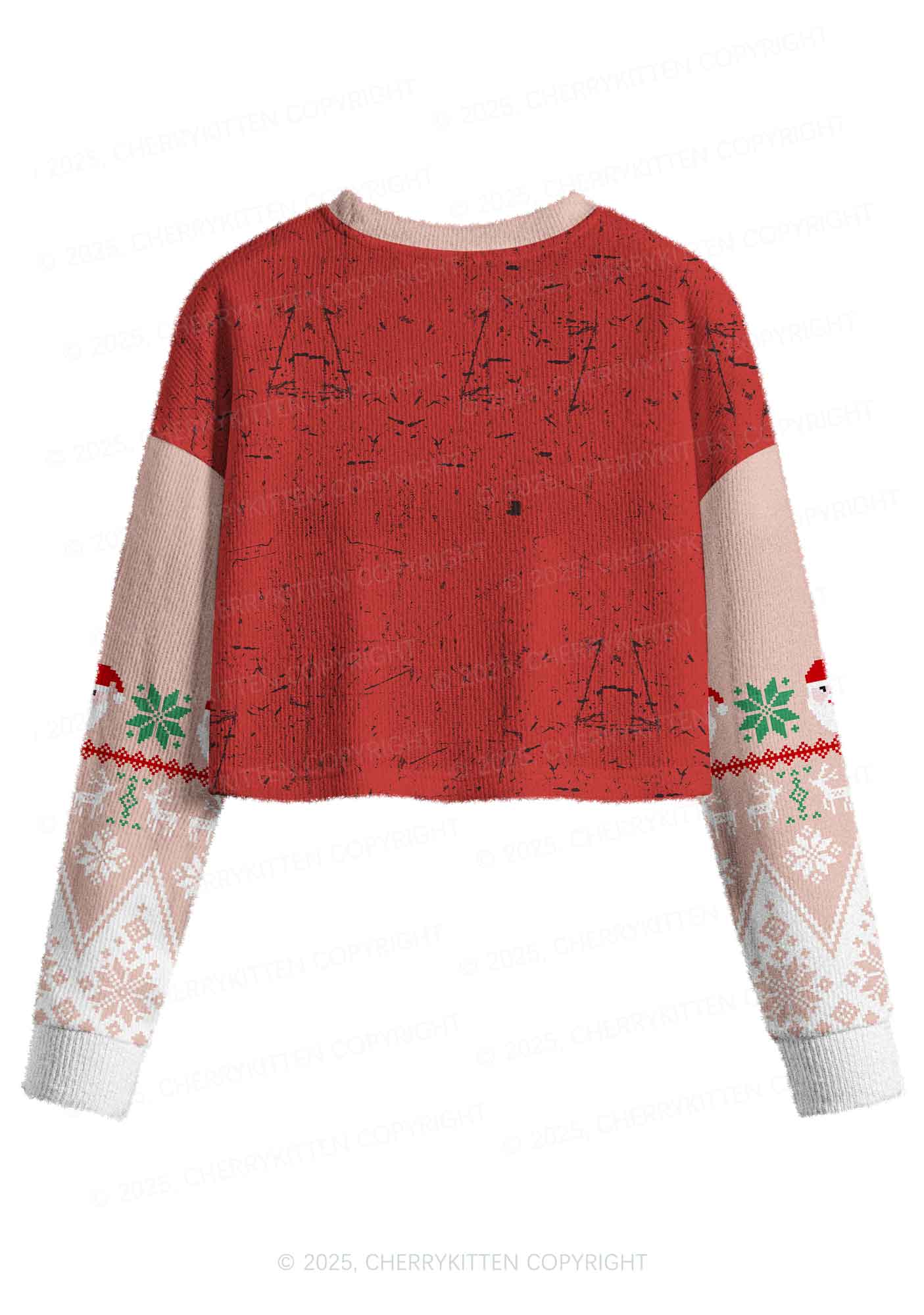 Muscle Santa Y2K Christmas Crop Knit Sweatshirt Cherrykitten - Image 2