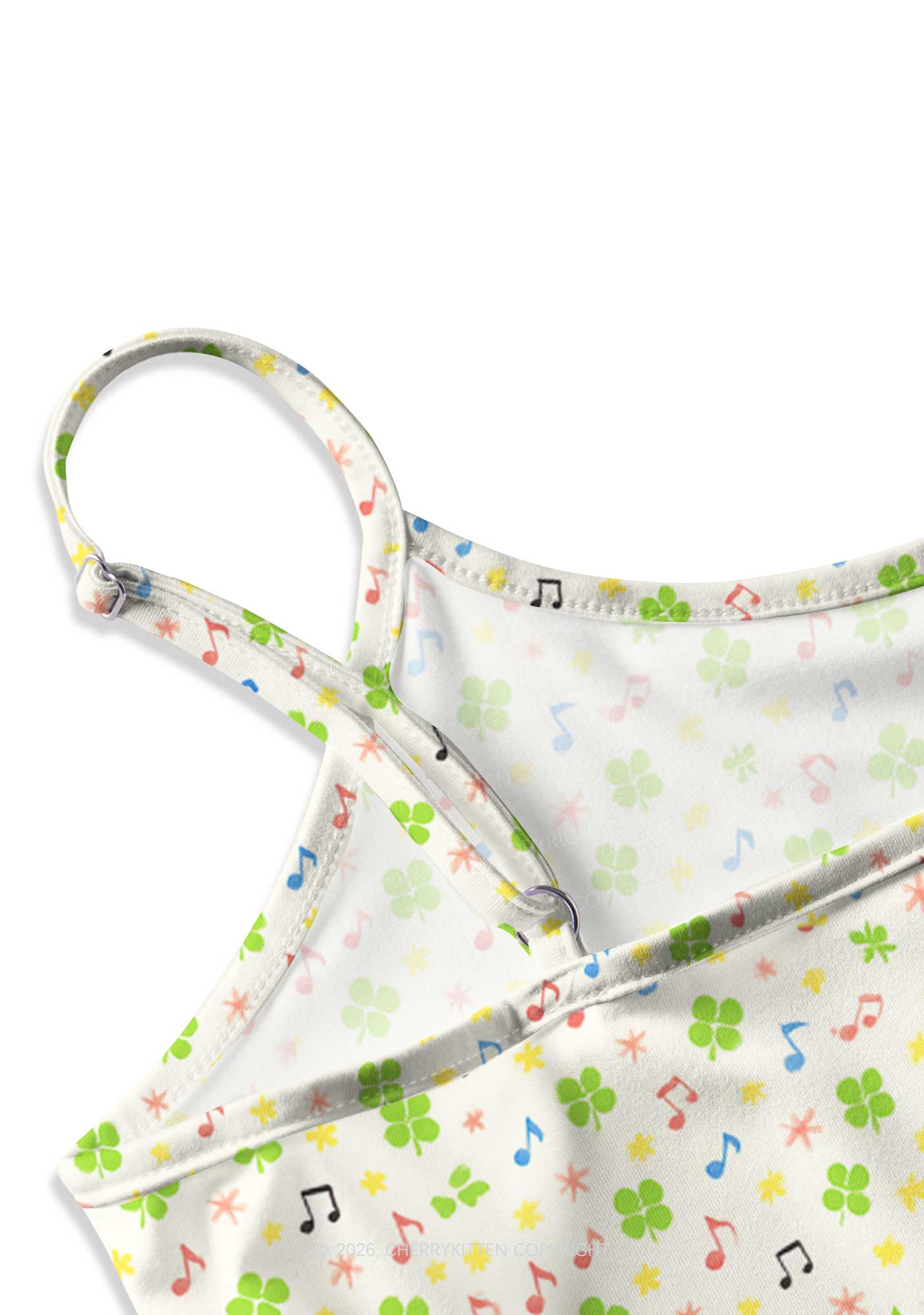 Music Notes Clover Stars St Patricks Y2K Print Cami Crop Top Cherrykitten - Image 4