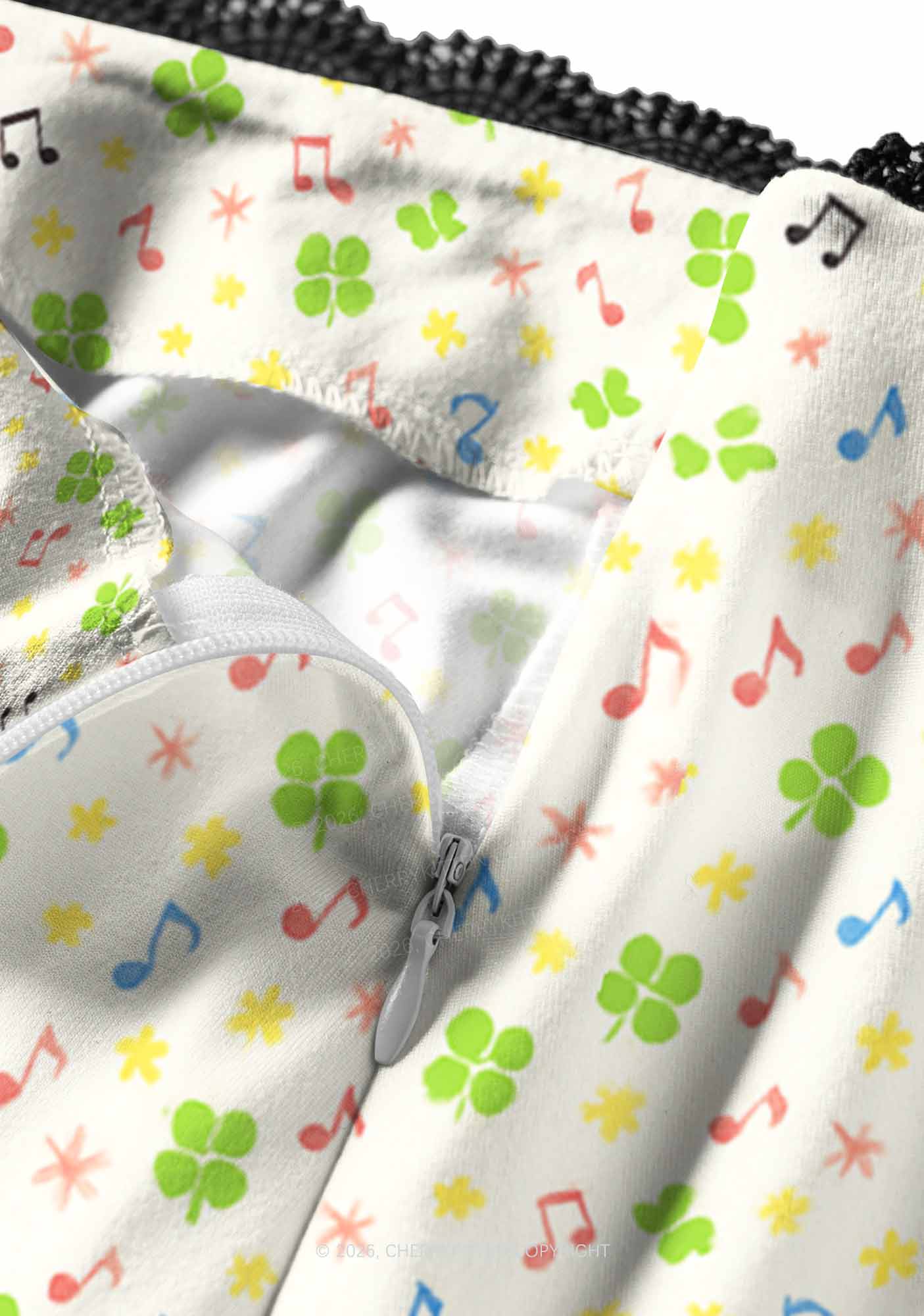 Music Notes Clover Stars St Patricks Y2K Print Midi Skirt Cherrykitten - Image 3