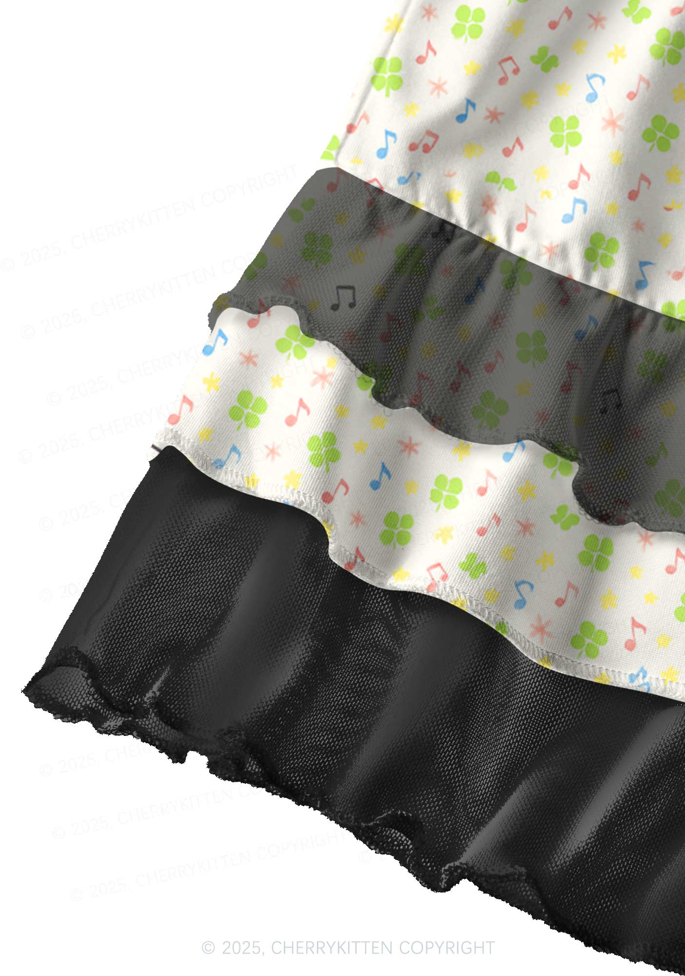 Music Notes Clover Stars St Patricks Y2K Print Mini Layered Skirt Cherrykitten - Image 2