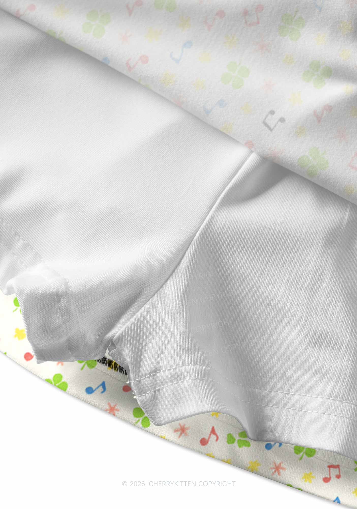 Music Notes Clover Stars St Patricks Y2K Print Mini Skirt Cherrykitten - Image 4