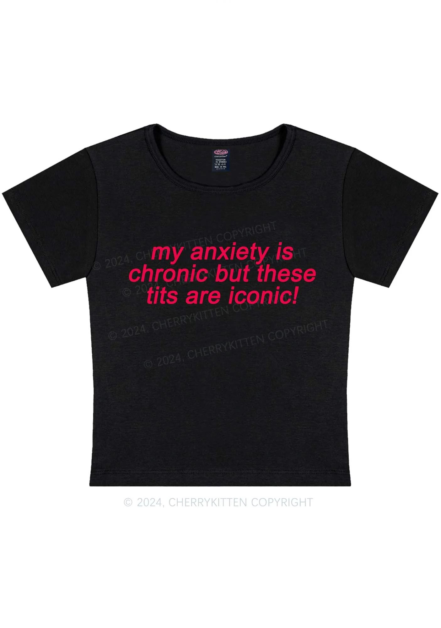 My Anxiety Is Chronic Y2K Baby Tee Cherrykitten - Image 3