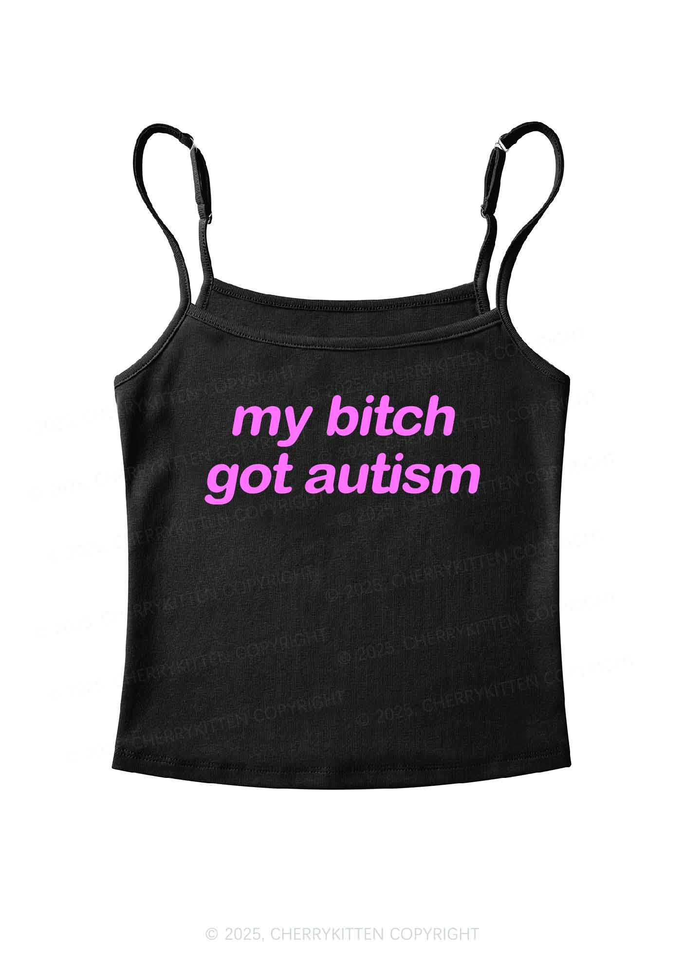 My Bxxch Got Autism Y2K Spaghetti Strap Cami Cherrykitten - Image 3
