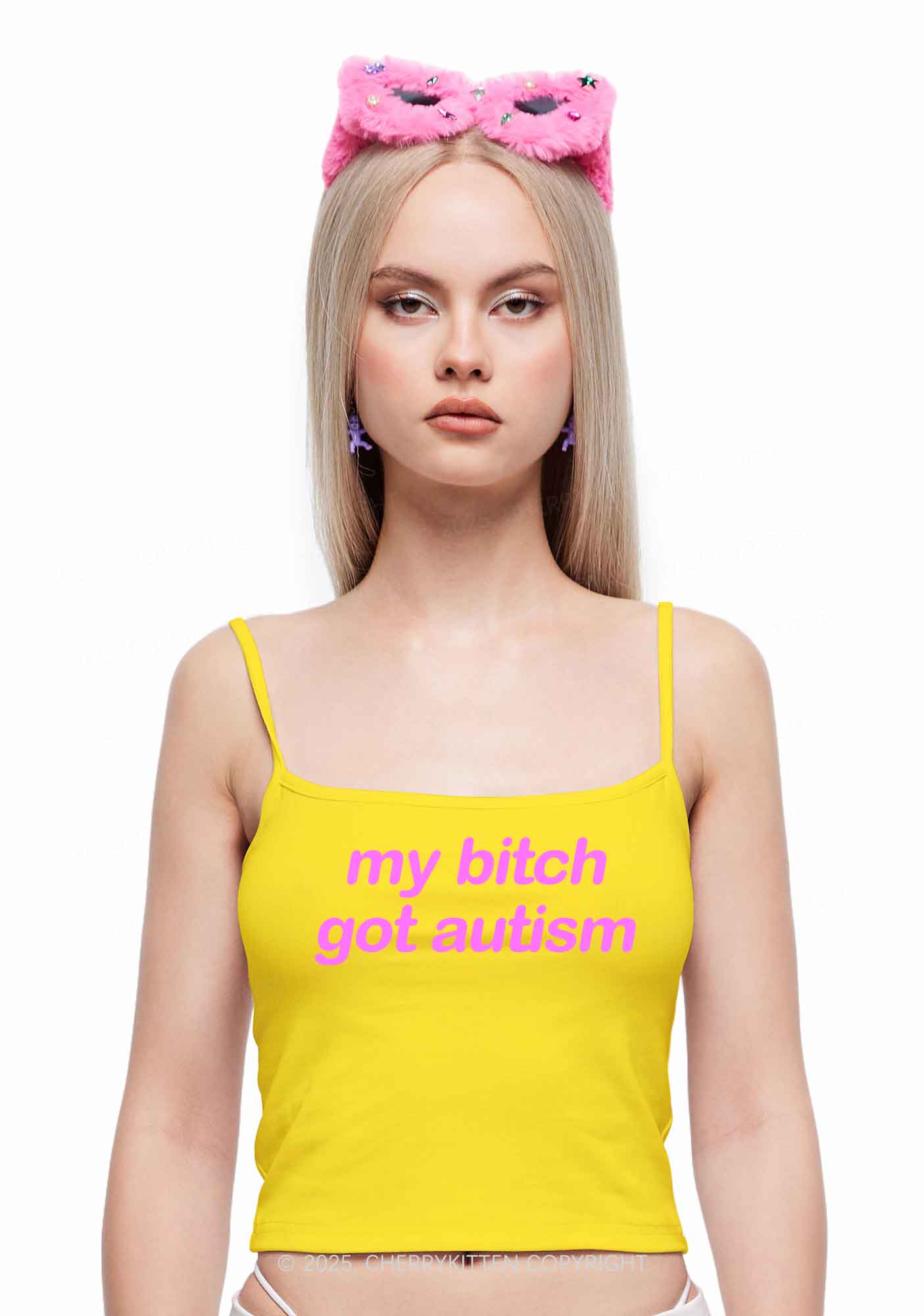 My Bxxch Got Autism Y2K Spaghetti Strap Cami Cherrykitten - Image 7