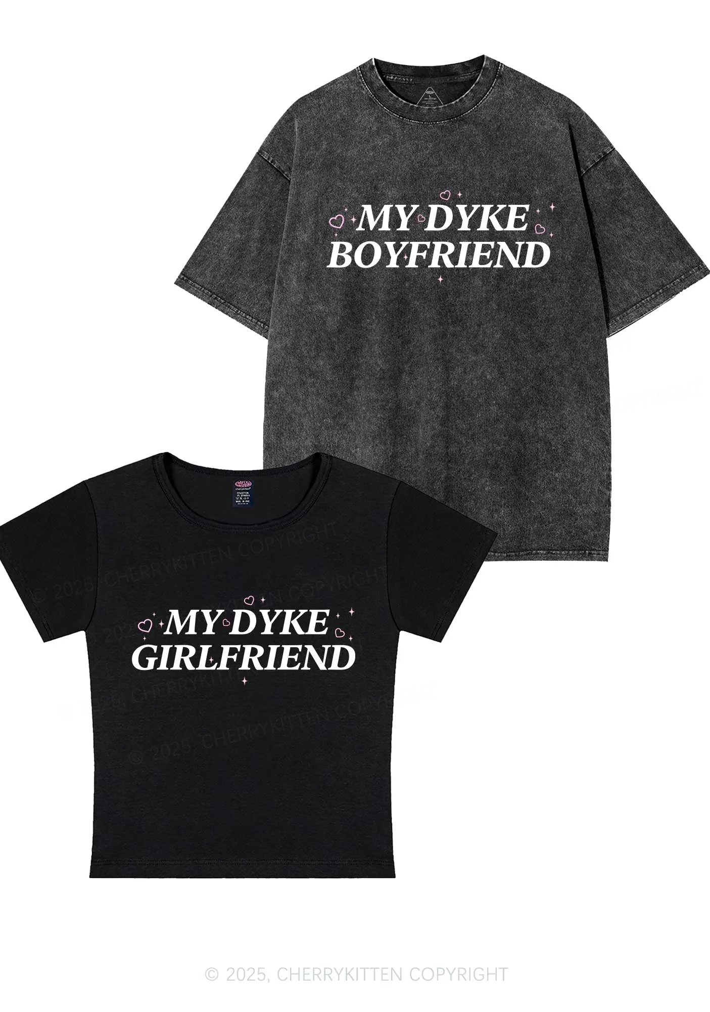 My Dyke BF GF Y2K Valentine's Day Couple Shirt Cherrykitten - Image 4