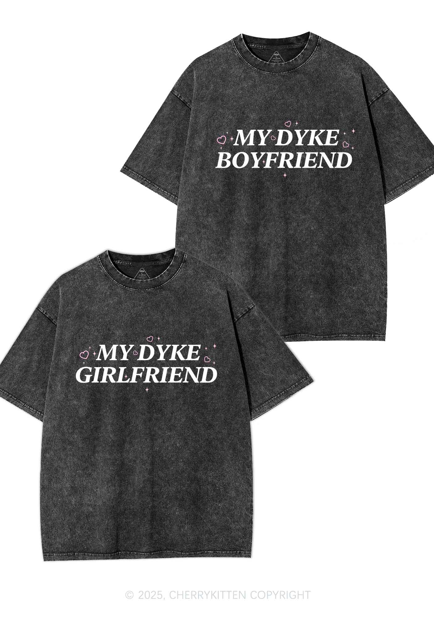 My Dyke BF GF Y2K Valentine's Day Washed Tee Cherrykitten - Image 3