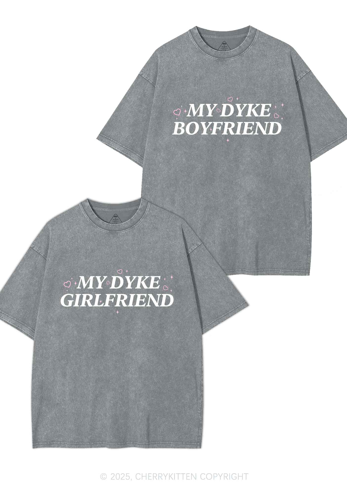 My Dyke BF GF Y2K Valentine's Day Washed Tee Cherrykitten - Image 8