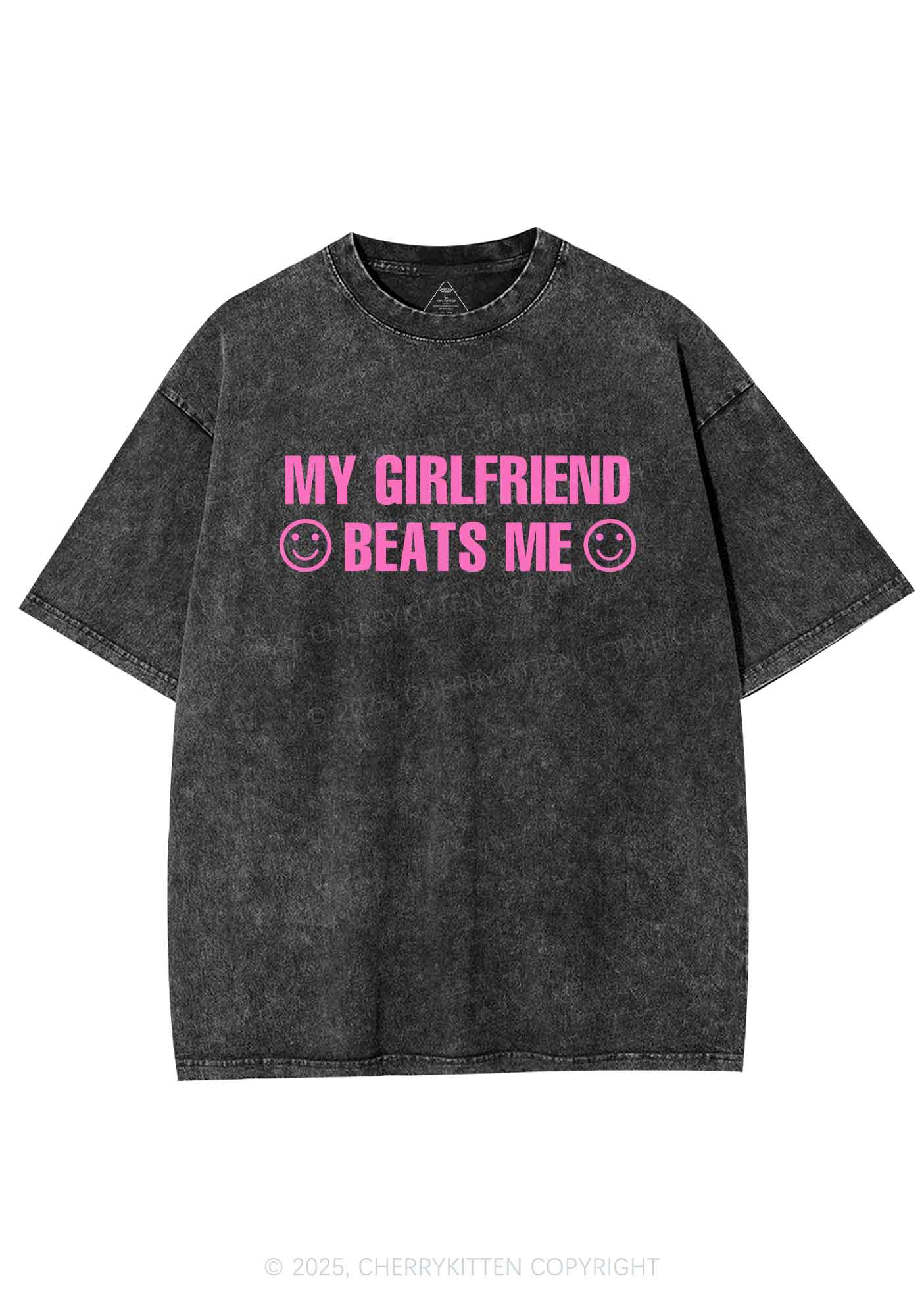 My Girlfriend Beats Me Y2K Shirts Washed Tee Cherrykitten - Image 6