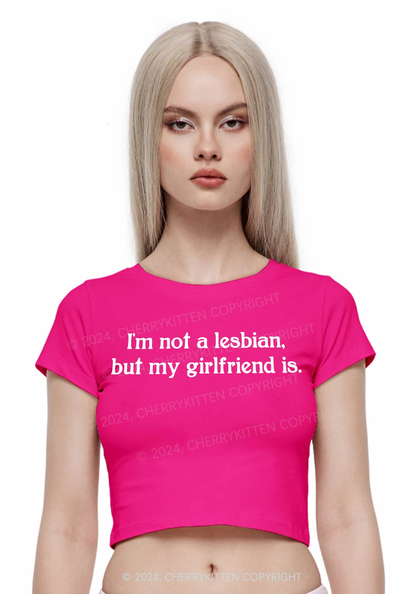 My Girlfriend Is Lesbian Y2K Baby Tee Cherrykitten - Image 2