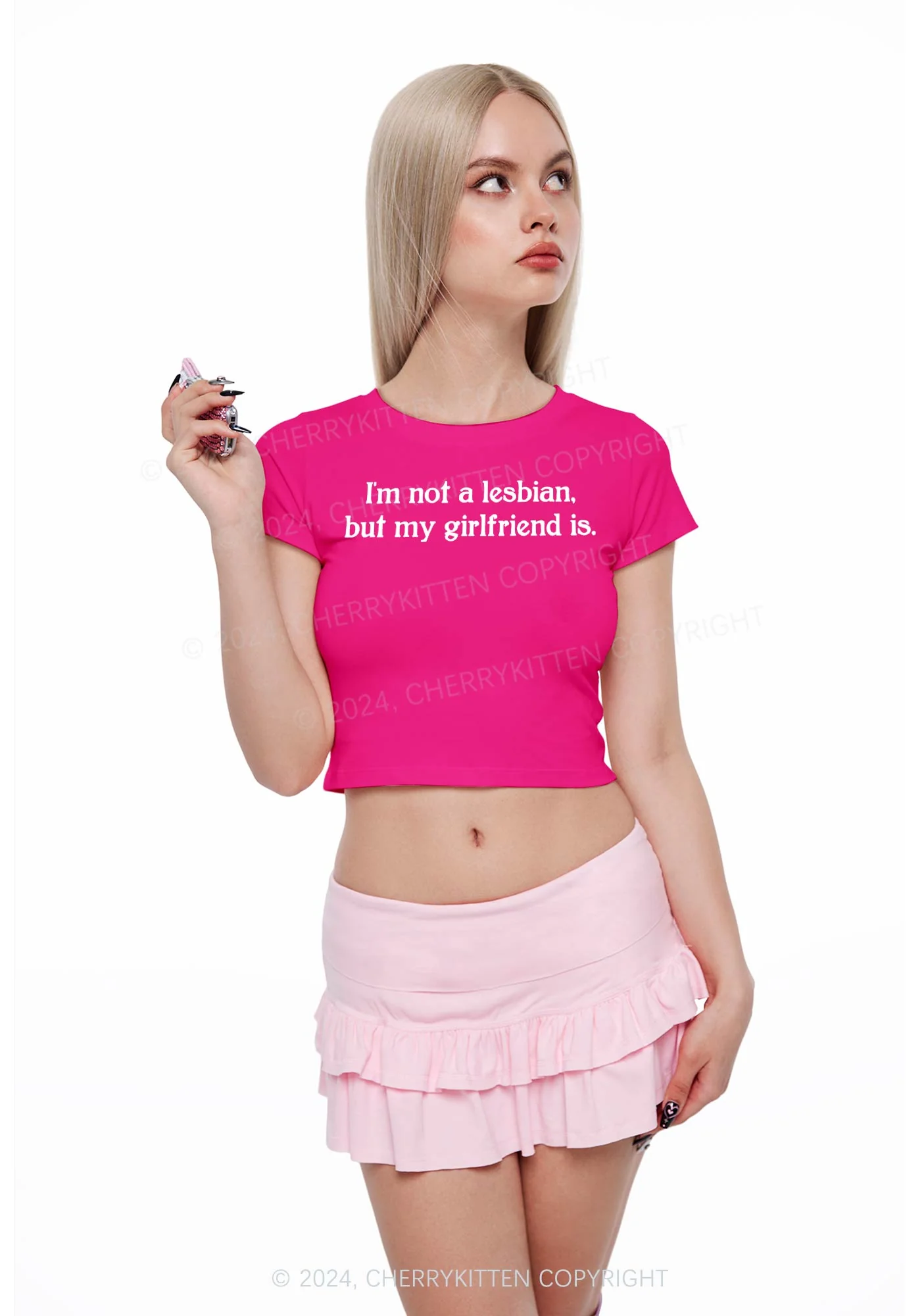 My Girlfriend Is Lesbian Y2K Baby Tee Cherrykitten - Image 3