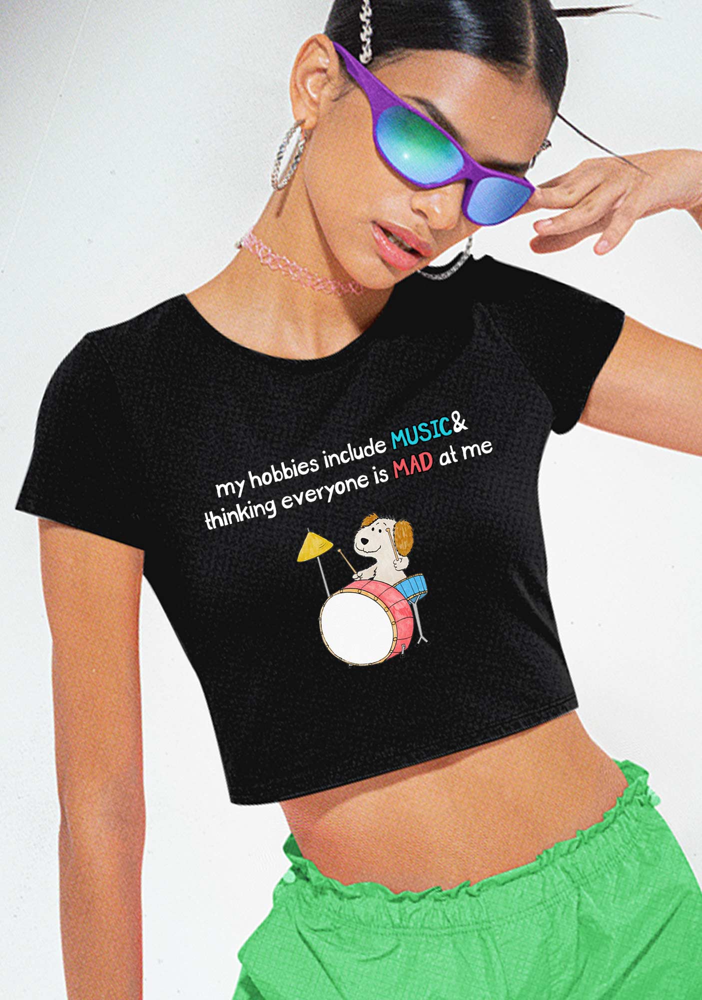 My Hobbies Include Music&Mad Y2K Baby Tee - Image 2