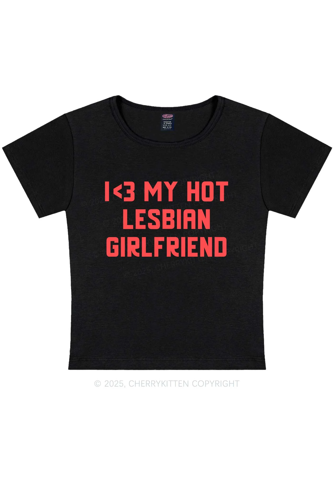 My Hot Lesbian GF Pride Y2K Baby Tee Cherrykitten - Image 4