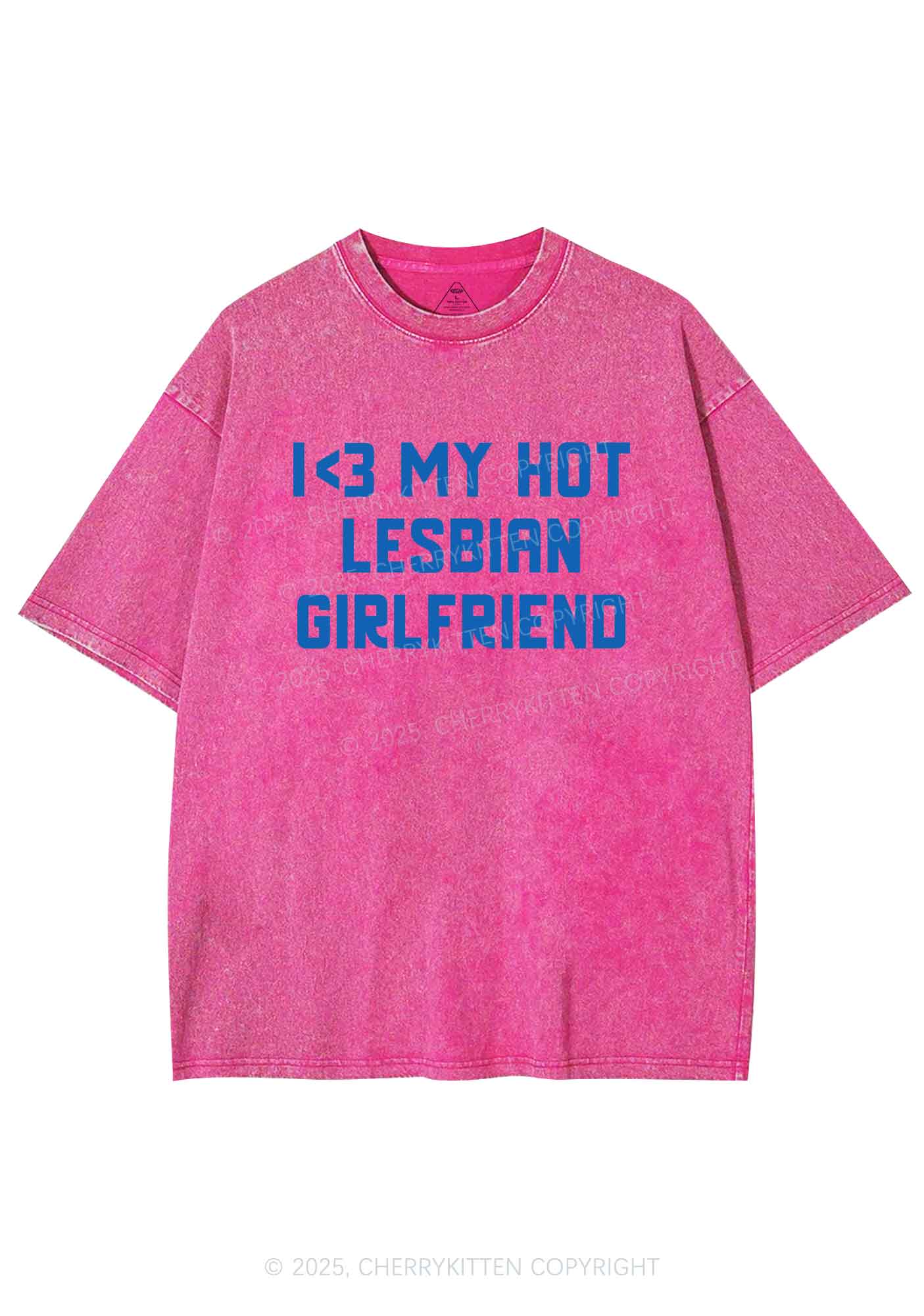 My Hot Lesbian GF Pride Y2K Shirts Washed Tee Cherrykitten - Image 3