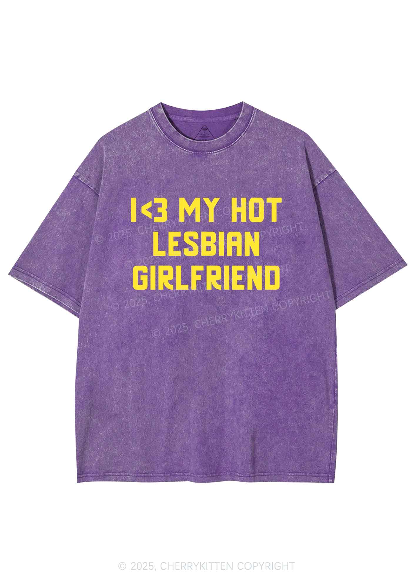 My Hot Lesbian GF Pride Y2K Shirts Washed Tee Cherrykitten - Image 4