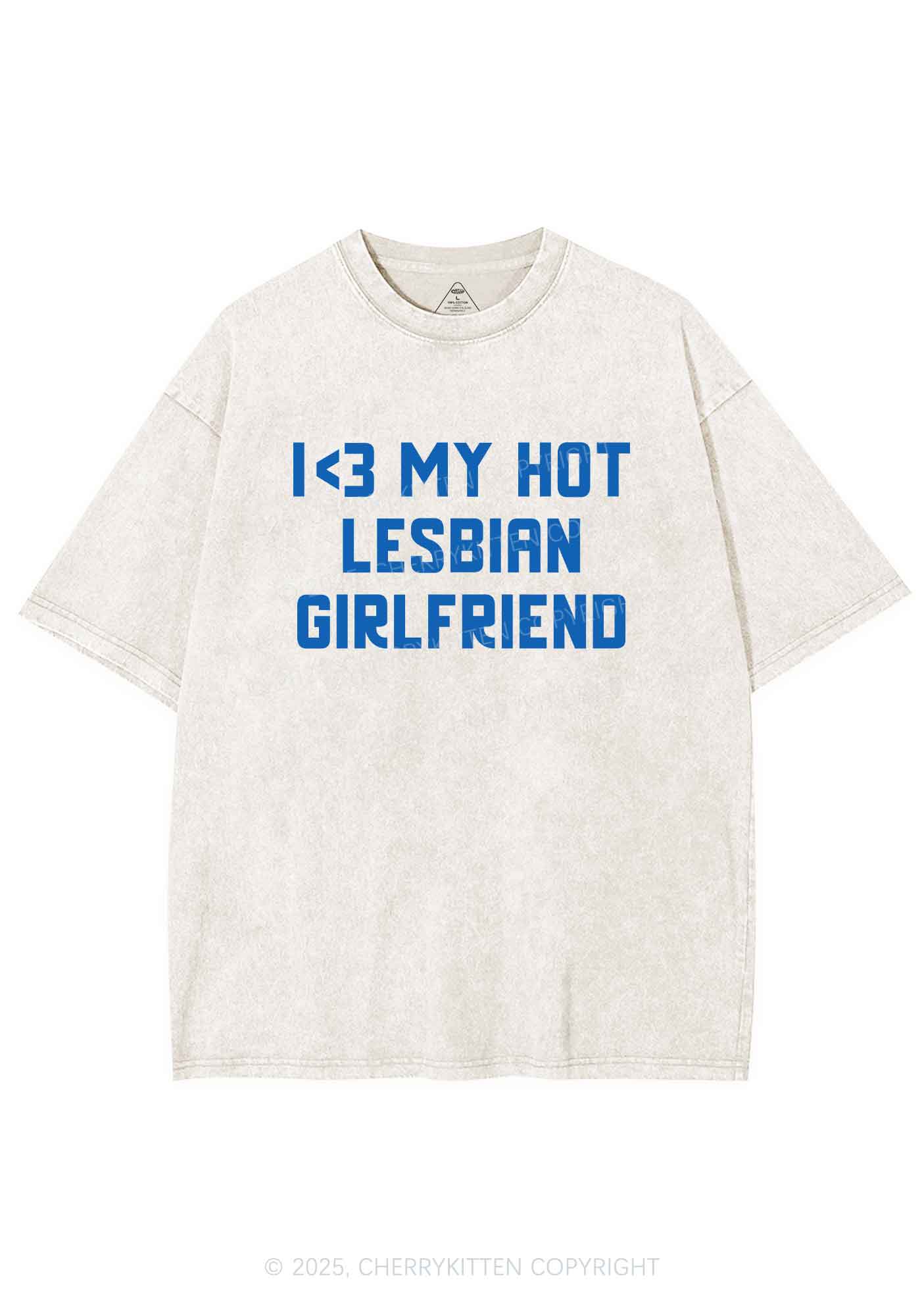 My Hot Lesbian GF Pride Y2K Shirts Washed Tee Cherrykitten - Image 5