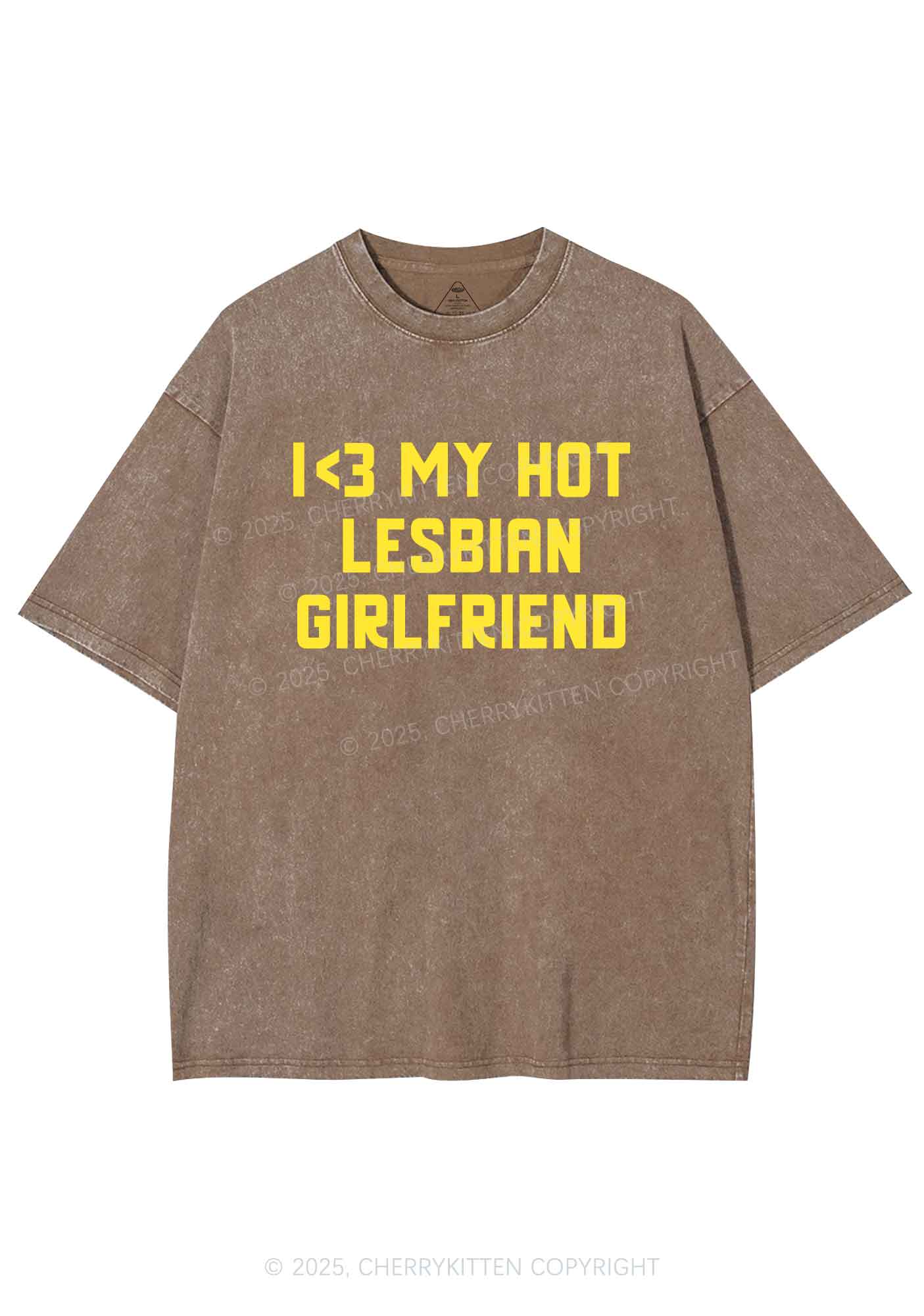 My Hot Lesbian GF Pride Y2K Shirts Washed Tee Cherrykitten - Image 6