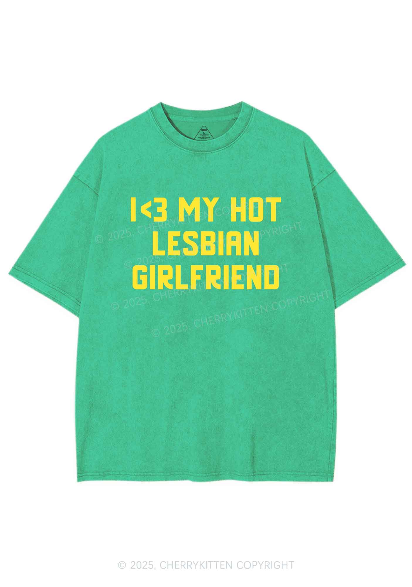 My Hot Lesbian GF Pride Y2K Shirts Washed Tee Cherrykitten - Image 7