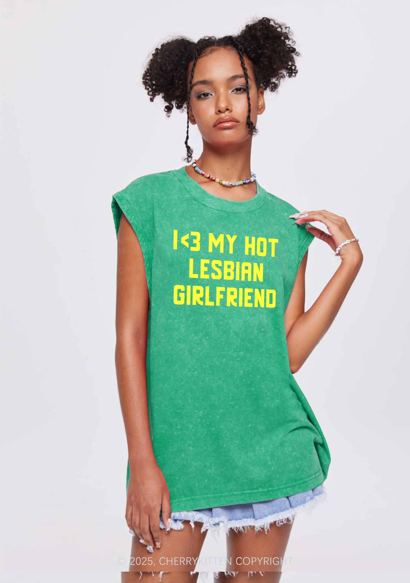 My Hot Lesbian GF Pride Y2K Washed Muscle Tank Cherrykitten - Image 2