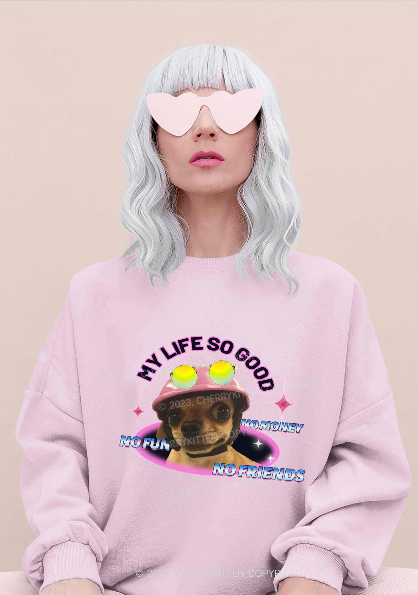My Life So Good No Fun No Money Y2K Sweatshirt Cherrykitten - Image 2