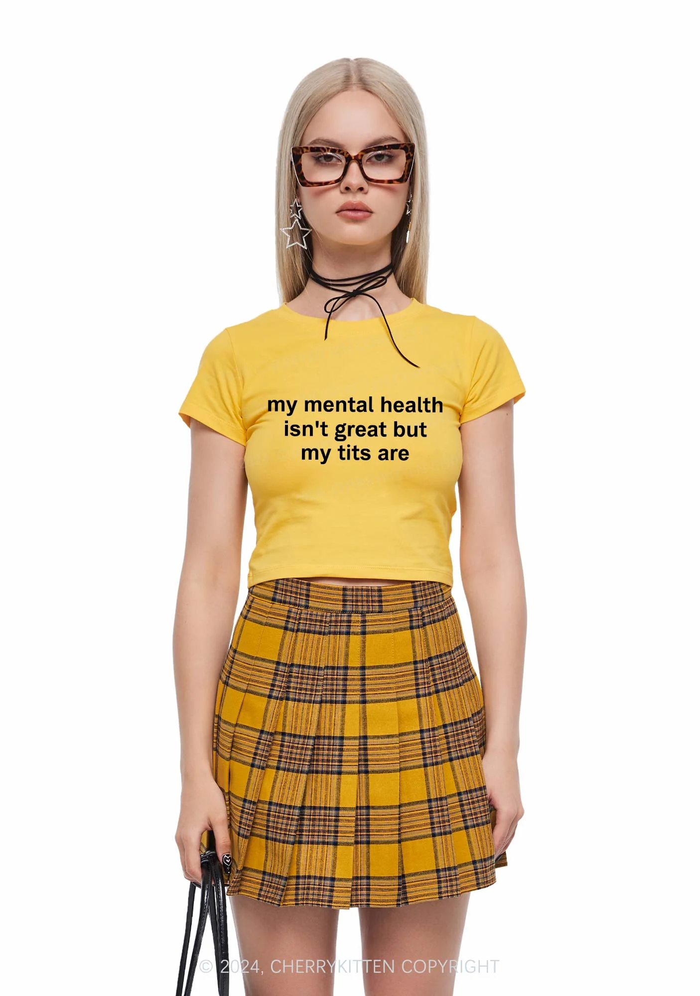 My Mental Health Isn't Great Y2K Baby Tee Cherrykitten - Image 2