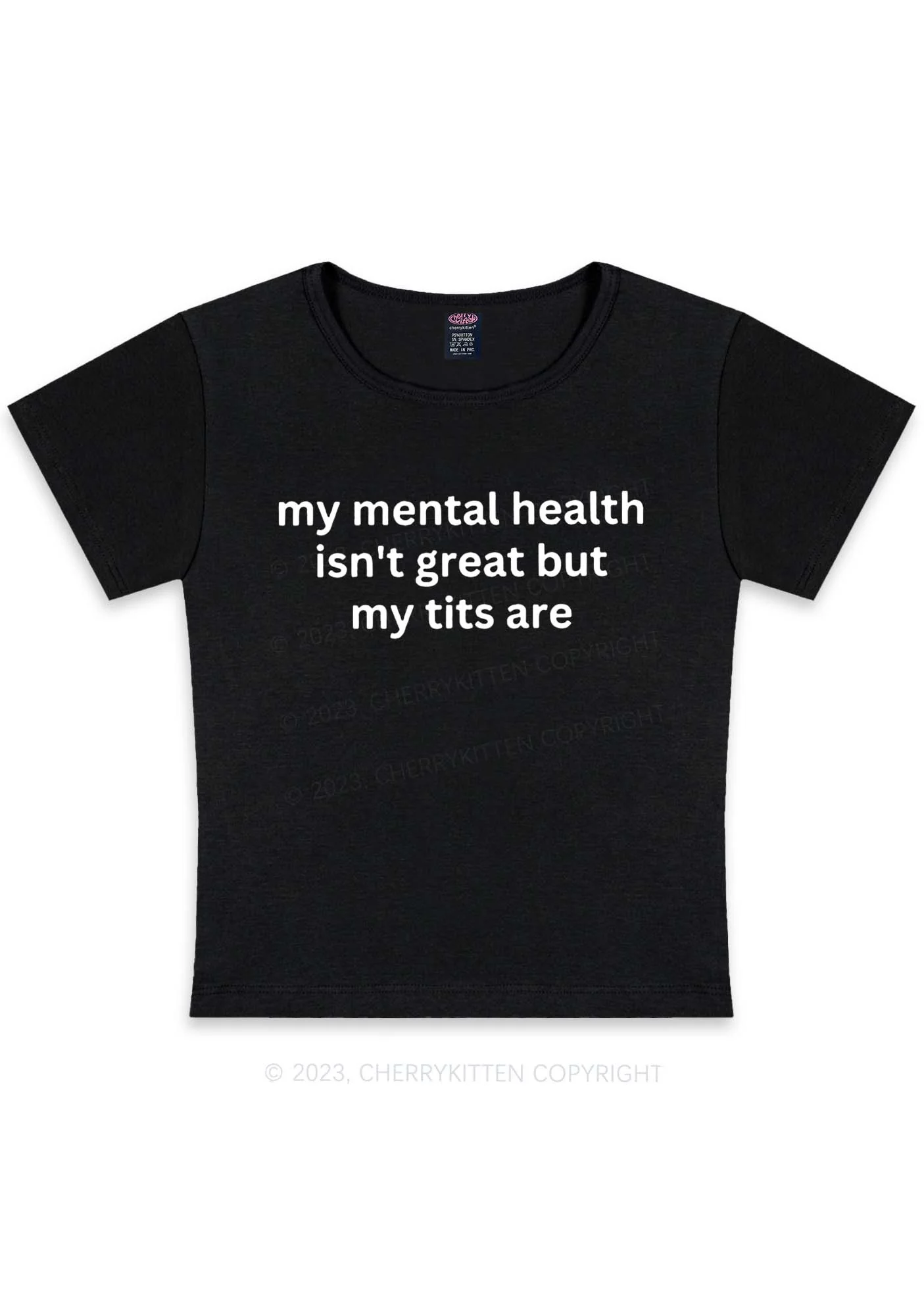 My Mental Health Isn't Great Y2K Baby Tee Cherrykitten - Image 4