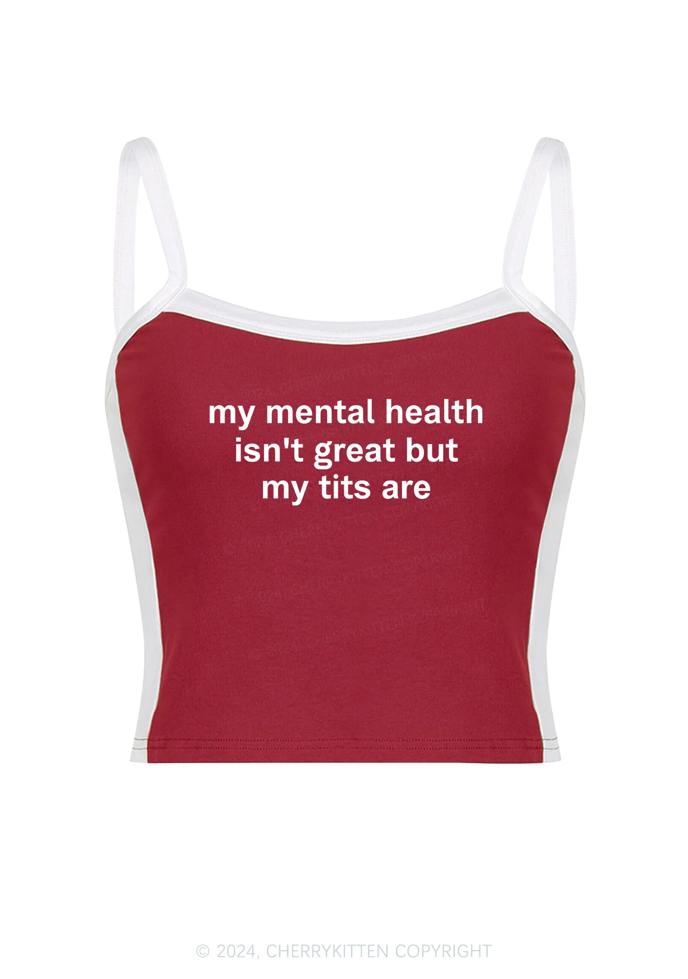 My Mental Health Isn't Great Y2K Color Block Crop Cami Top Cherrykitten - Image 2