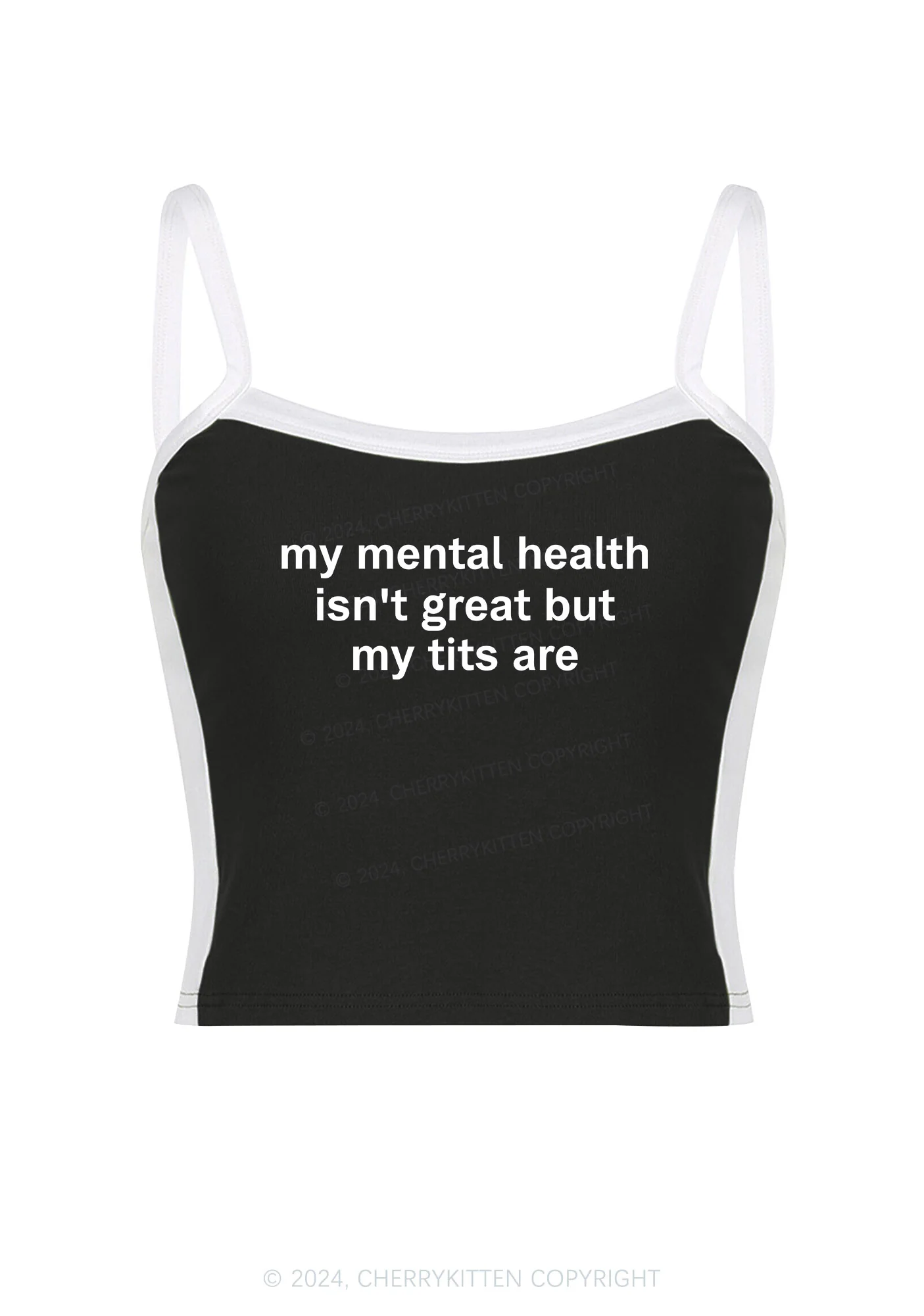 My Mental Health Isn't Great Y2K Color Block Crop Cami Top Cherrykitten - Image 3
