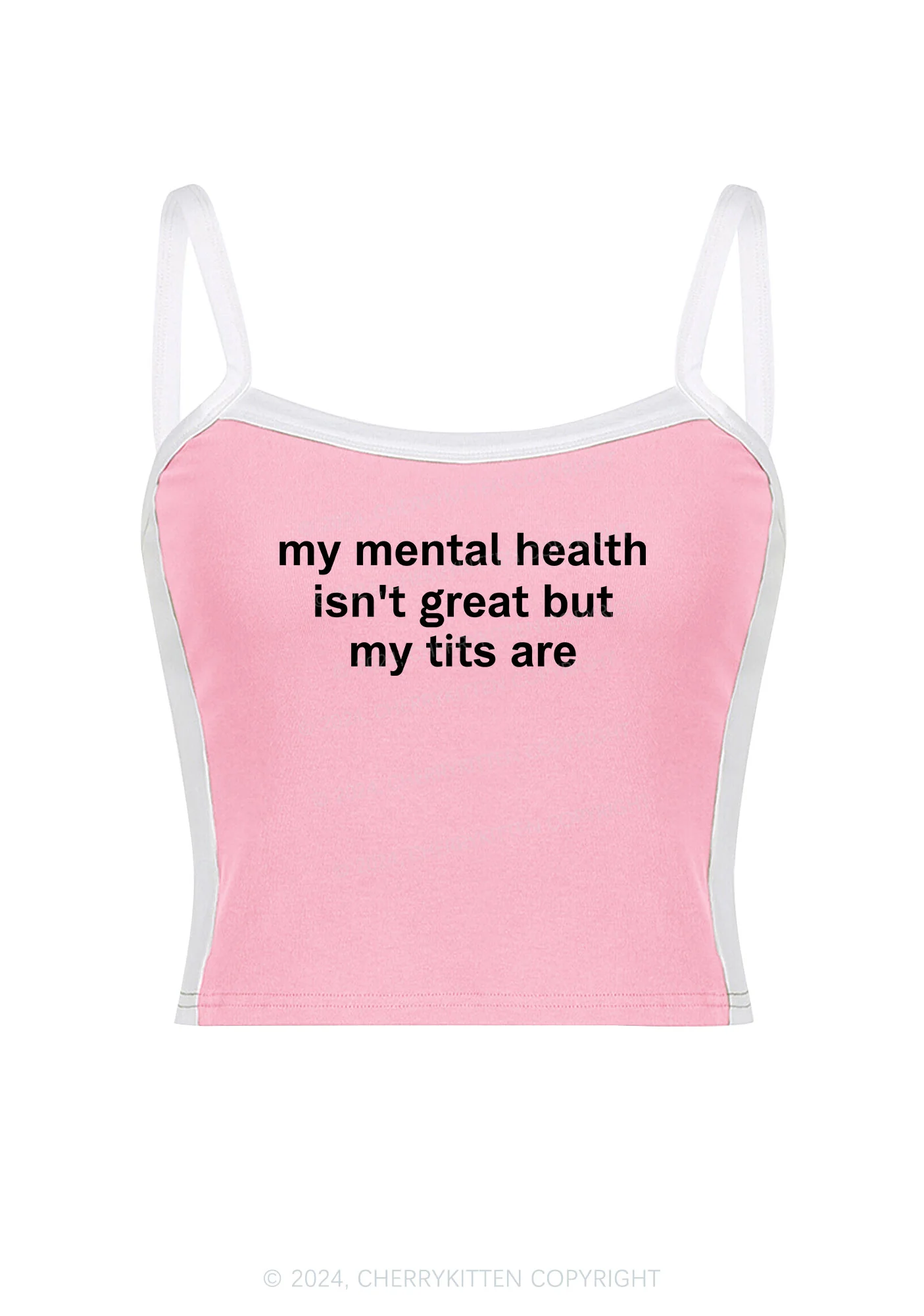 My Mental Health Isn't Great Y2K Color Block Crop Cami Top Cherrykitten - Image 4