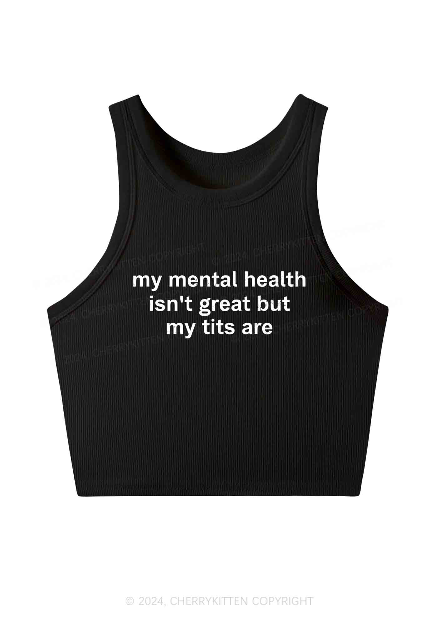 My Mental Health Isn't Great Y2K Crop Tank Top Cherrykitten - Image 3